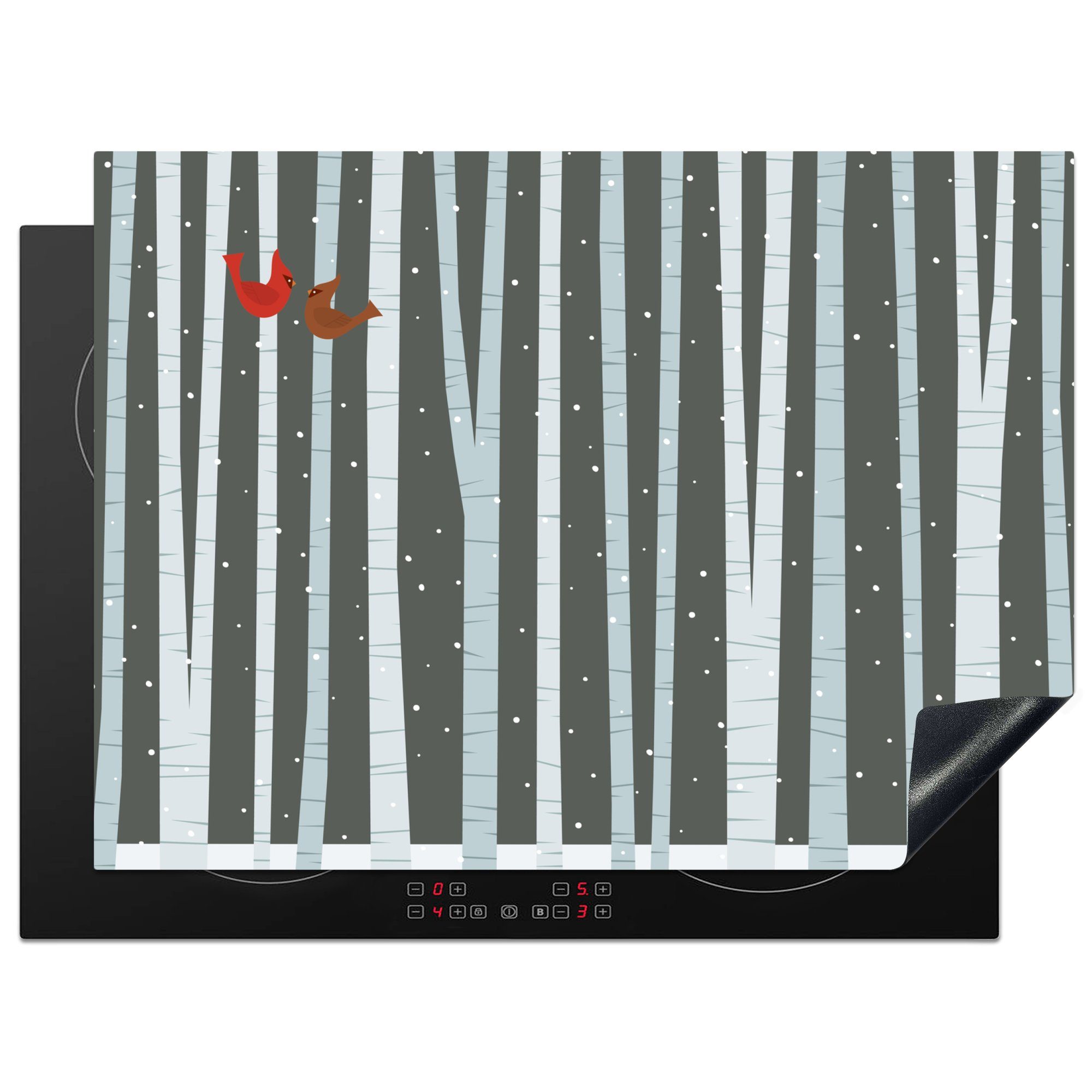 Illustration cm, Mobile Eichhörnchen einem Ceranfeldabdeckung Eine Arbeitsfläche Herdblende-/Abdeckplatte 70x52 Vinyl, von tlg), Birkenwald, nutzbar, (1 MuchoWow in