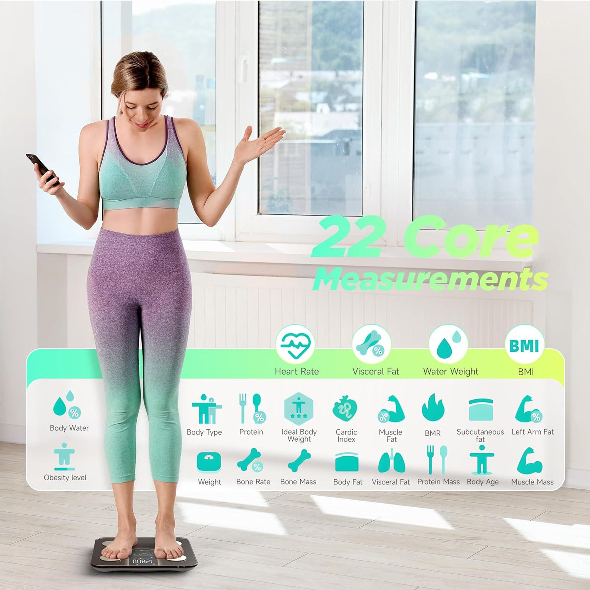 OYLCDI Körper-Analyse-Waage Digitale Bluetooth Waage für Personen, Körperfettwaage, mit App zur Übertragung und Tracking der Messwerte, Full Body Scan, BMI, Körperfett, Wasser & Muskelanteil, bis zu 180 kg