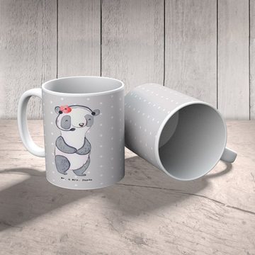 Mr. & Mrs. Panda Tasse Kundendienstmitarbeiterin Herz - Grau Pastell - Geschenk, Kaffeetasse, Keramik, Brillante Bedruckung