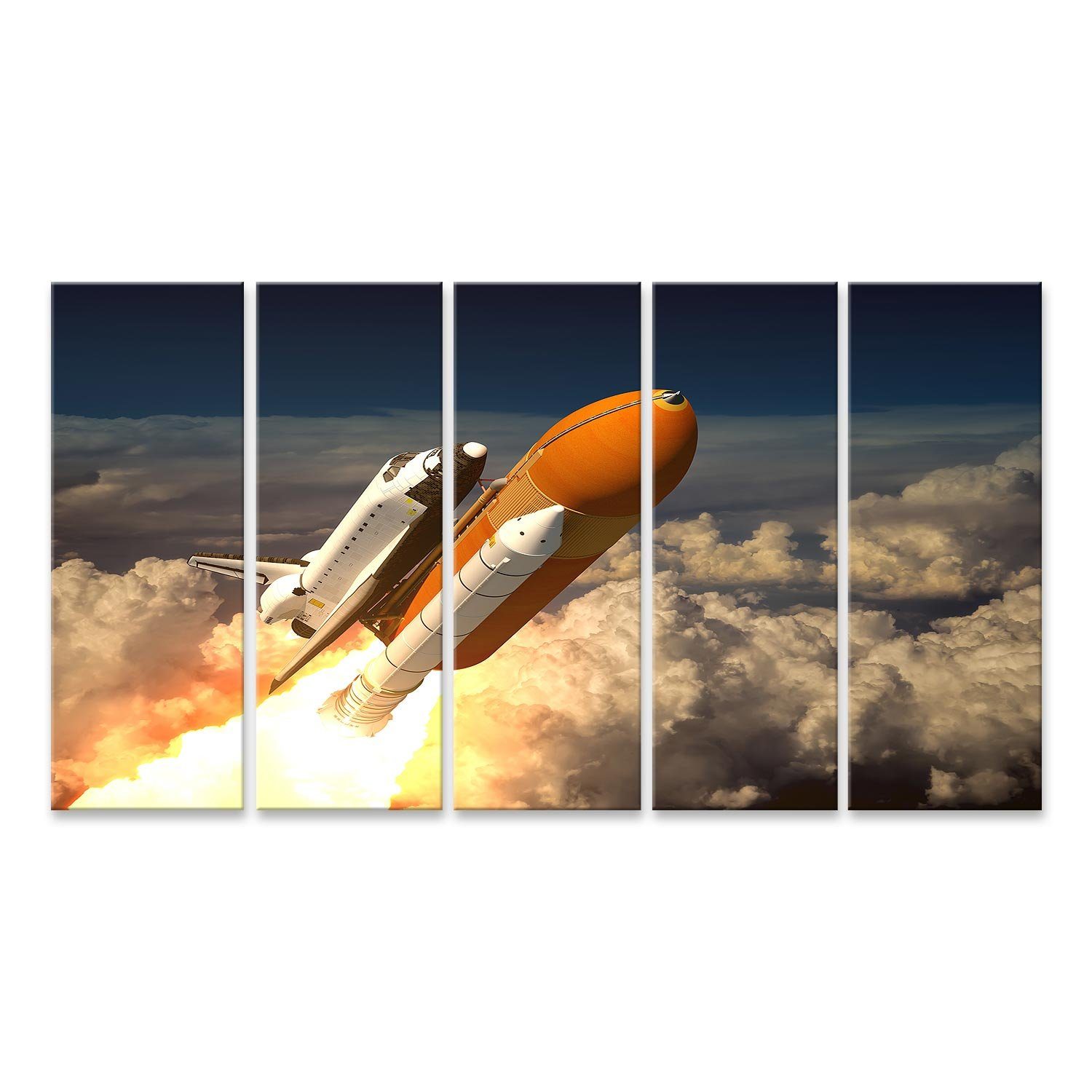 Leinwandbild Bild auf Leinwand Space Shuttle In Den Wolken 170x80cm 5-teilig XXL