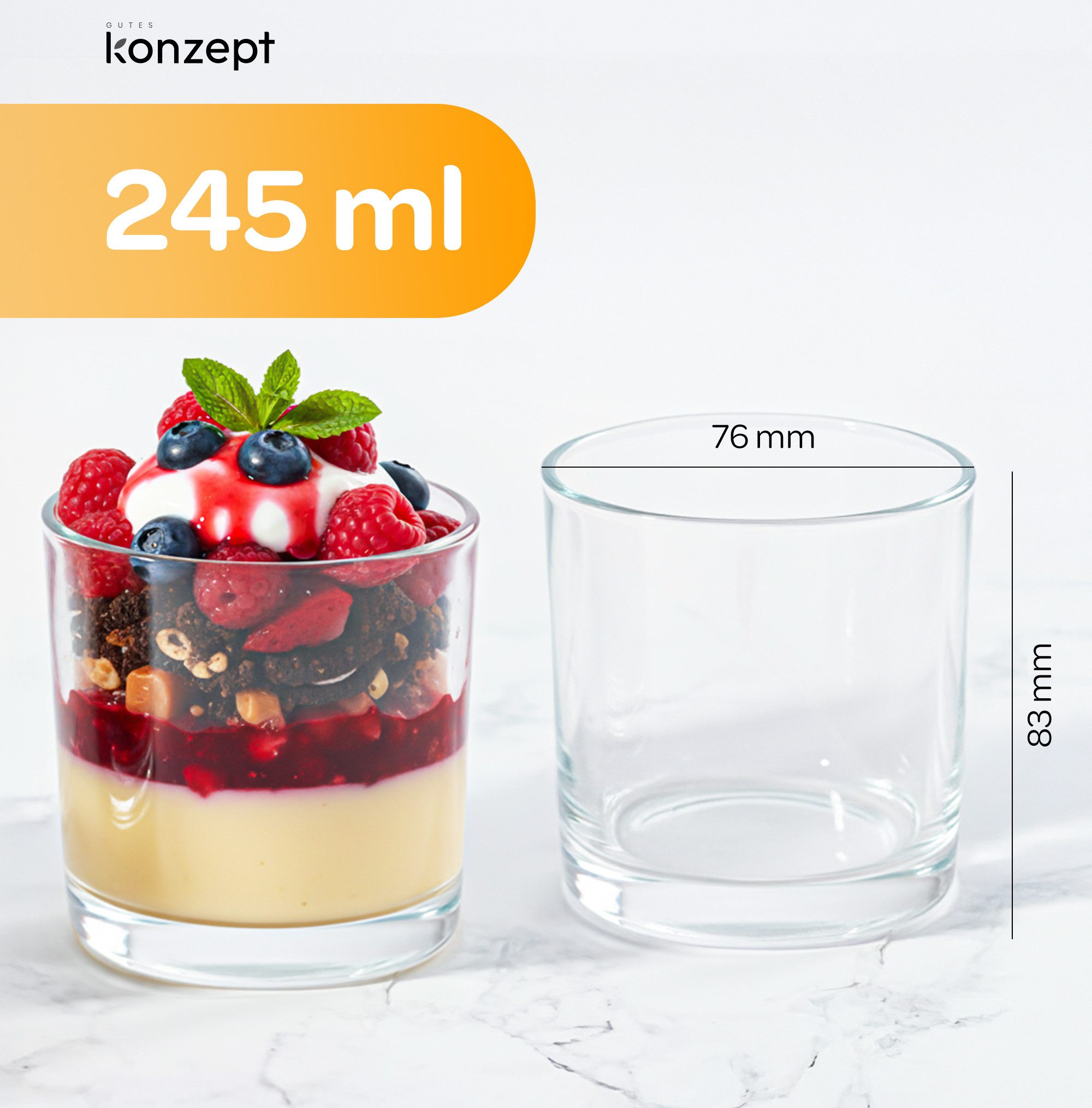 KONZEPT Dessertschale 6/12er Set 245 ml – Klassisches Design, Spülmaschinenfest, Elegant, (6-tlg), Ideal für Desserts, Eis, Pudding & Mousse – Europäische Qualität