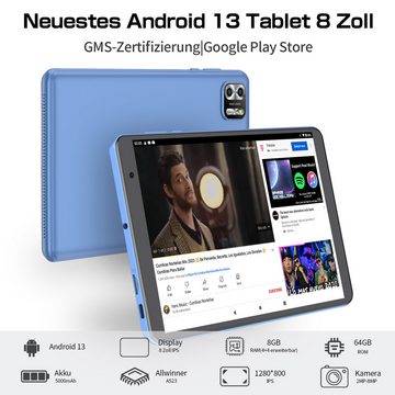 VASOUN B8, 5000 mAh Akku, 8GB RAM+64GB ROM Tablet (8", Android 13, 2MP+8MP, Wi-Fi 5G, BT 5.2, 1280 x 800 HD-Auflösung)