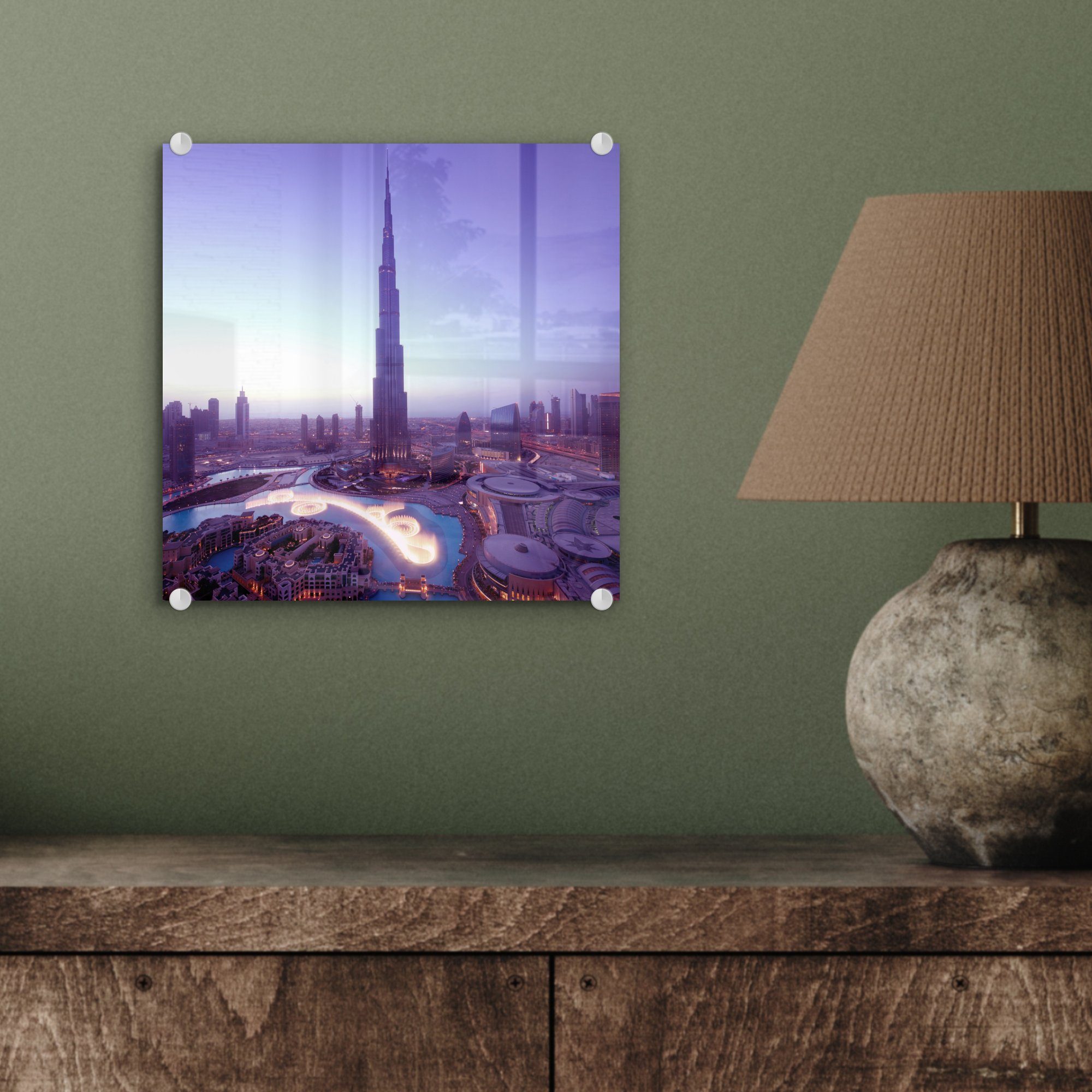 St), MuchoWow Gebäude höchste - Dubai-Brunnen Wanddekoration auf Foto Wandbild und der auf Welt, Glasbilder - - Bilder das Glas Acrylglasbild (1 Glas