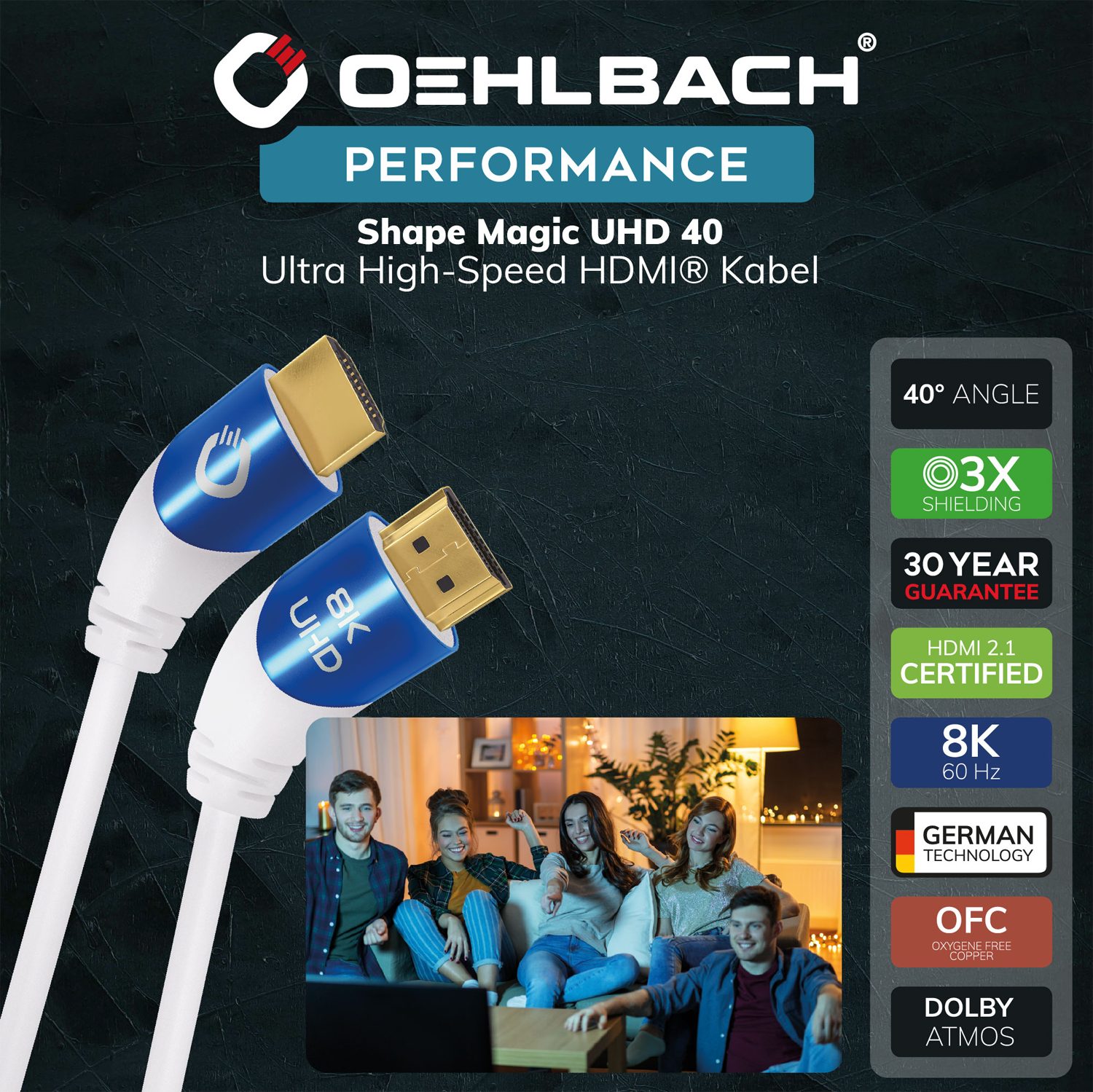 Weiß Oehlbach mit Shape Kabel cm) 40° HDMI-Kabel, 40 Ultra HDMI, UHD Magic (100 HDMI High-Speed Stecker HDMI®