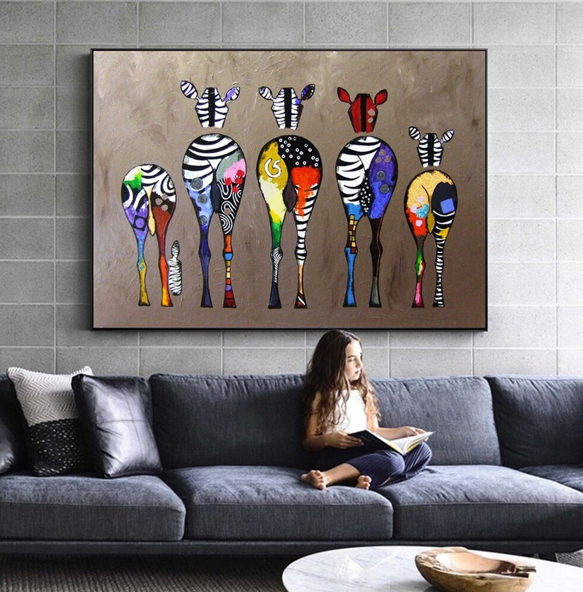 bunte (OHNE TPFLiving in Abstrakte Leinwand (Motiv Wandbild, verschiedenen - - Kunstdruck 20x30cm Farben: Leinwand RAHMEN) - Größen), Zebras bunt Größe: Poster