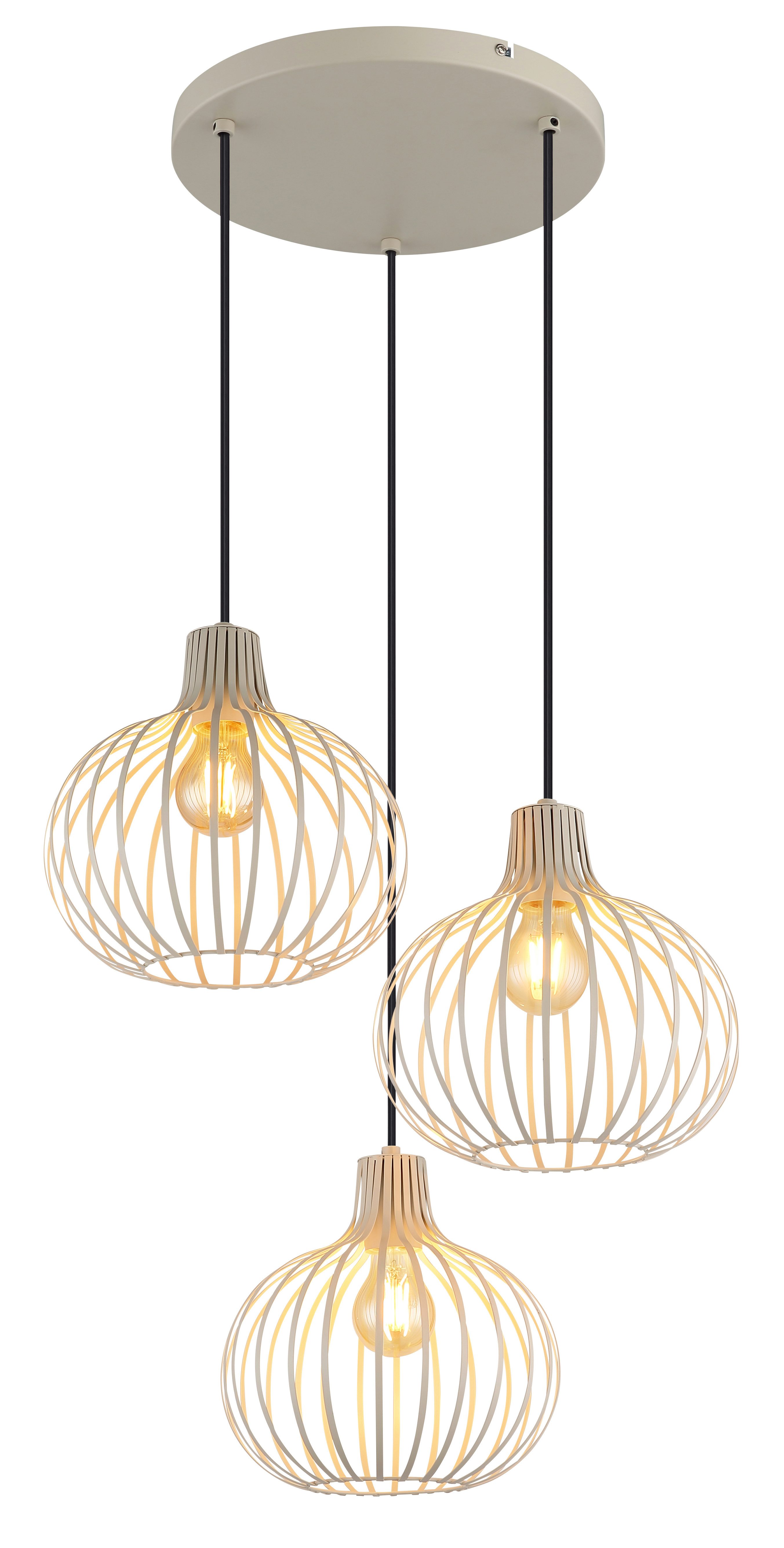 my home Hängeleuchte Heta, Hängelampe Metall cremefarben, exkl. 3x E27 40W günstig online kaufen