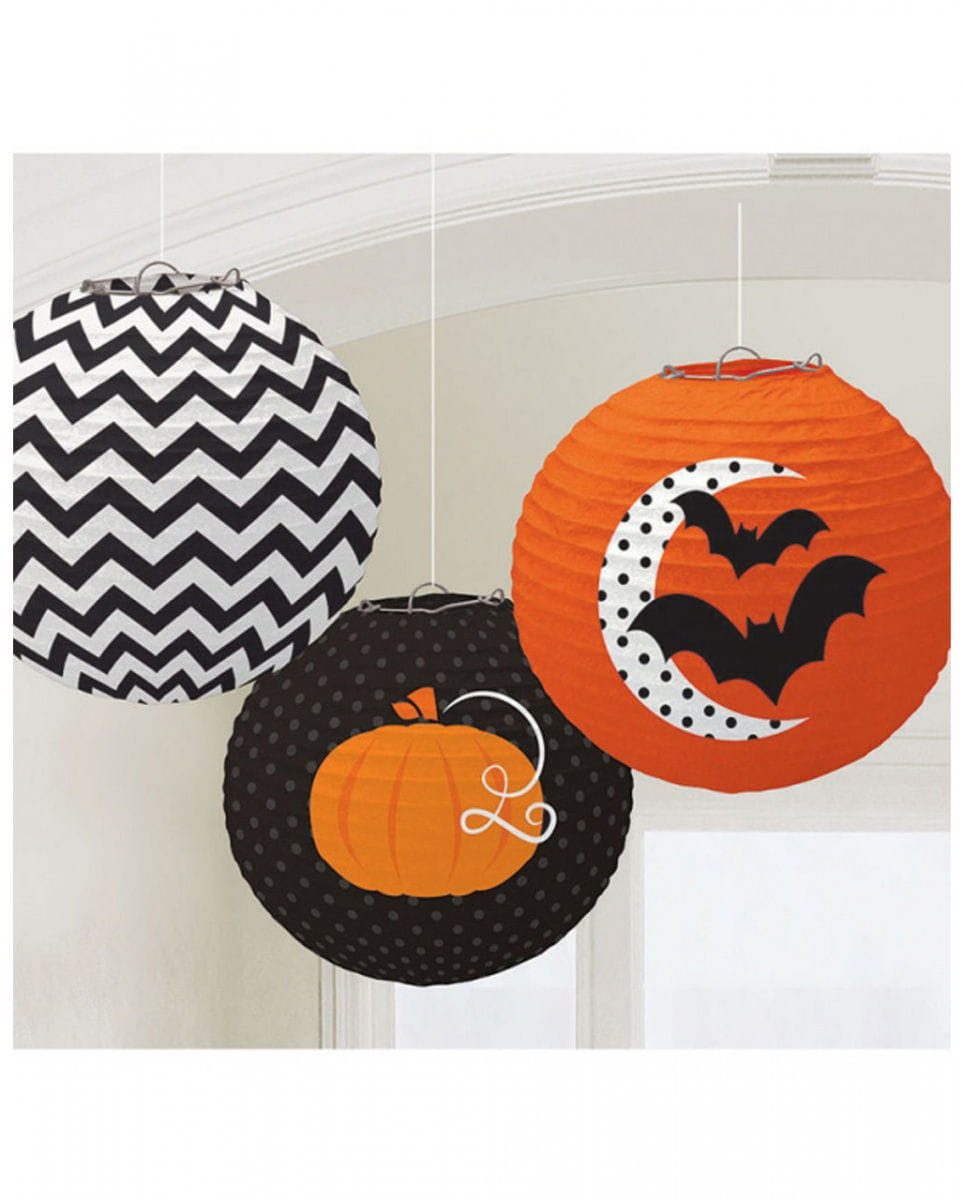 Hängedekoration Halloween Laternen aus Papier mit Grusel Motiven 3