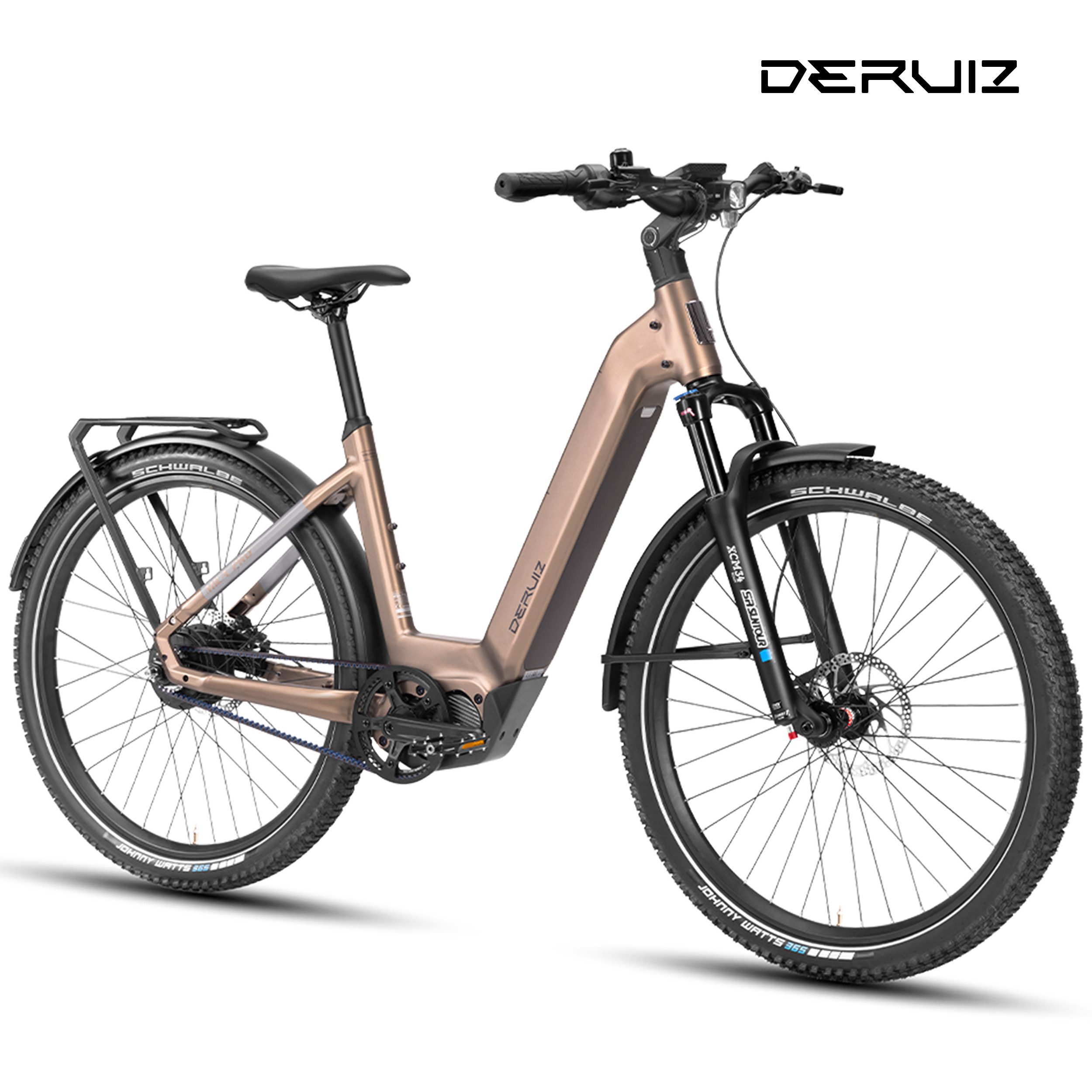 DERUIZ E-Bike Trekkingrad 28 Zoll/29 Zoll, 110Nm, 48V 720Wh, 180km, Riemenantrieb, RH:42/48cm, Nabenschaltung, Mittelmotor, 720 Wh, (Trittfrequenz- und Drehmomentsensor, Lockout-Federgabel, Tiefeinsteiger), Bluetooth+APP, Routenaufzeichnung, 120Lux Licht, Elektrofahrrad