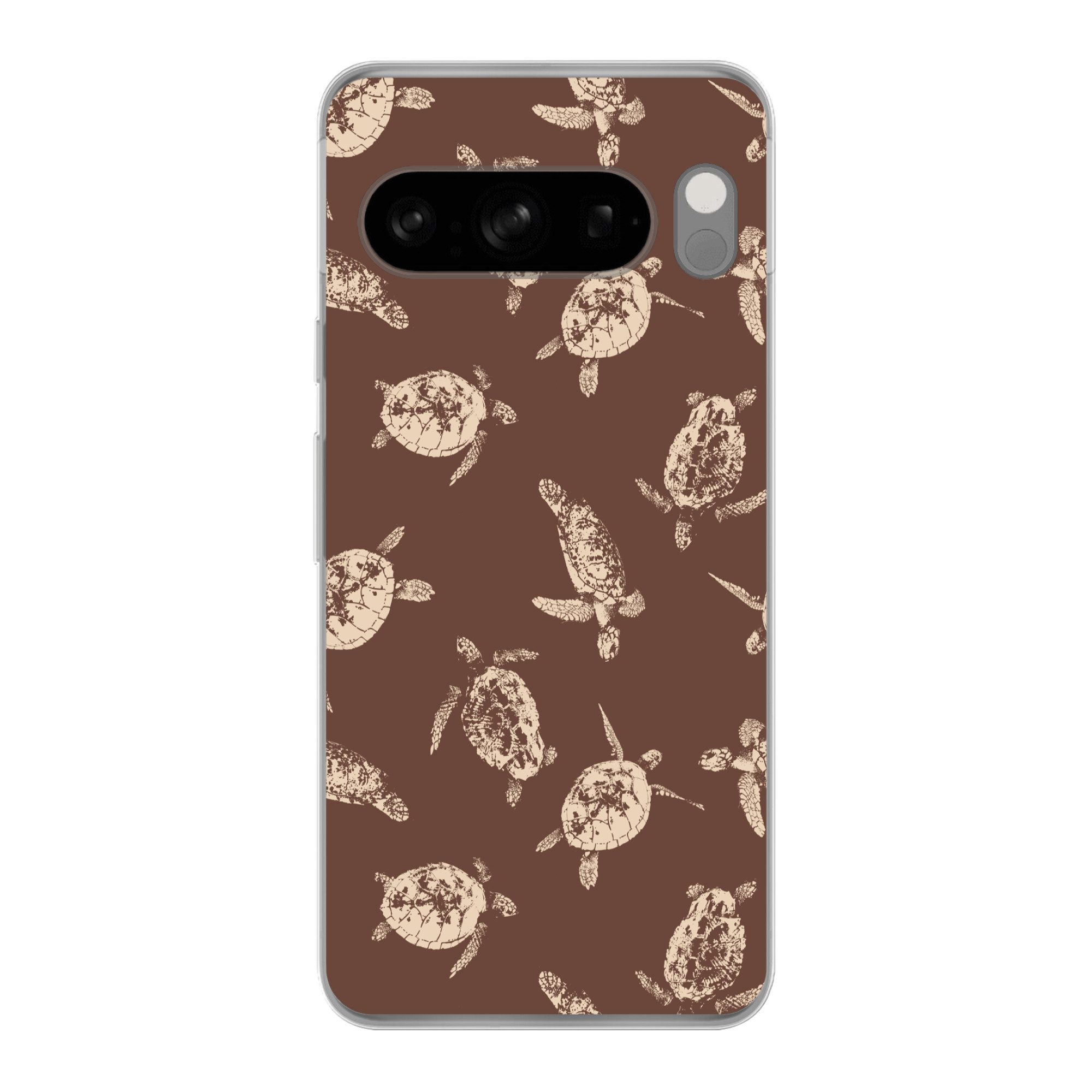 MuchoWow Handyhülle für Google Pixel 8 Pro Schildkröten - Muster - Braun - Beige, Phone Case, Silikon, Schutzhülle Dünn