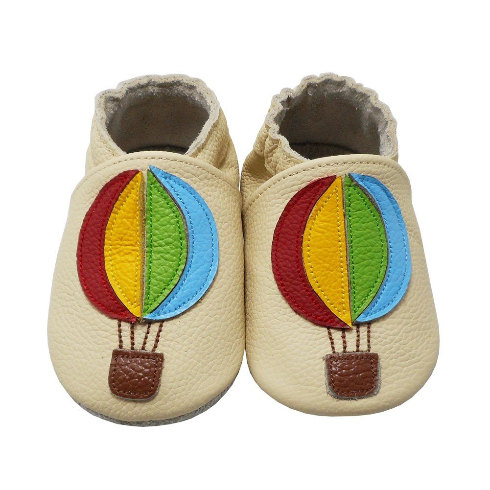 Yalion Lauflernschuhe Hausschuhe Lederpuschen Heissluftballon Beige Krabbelschuh