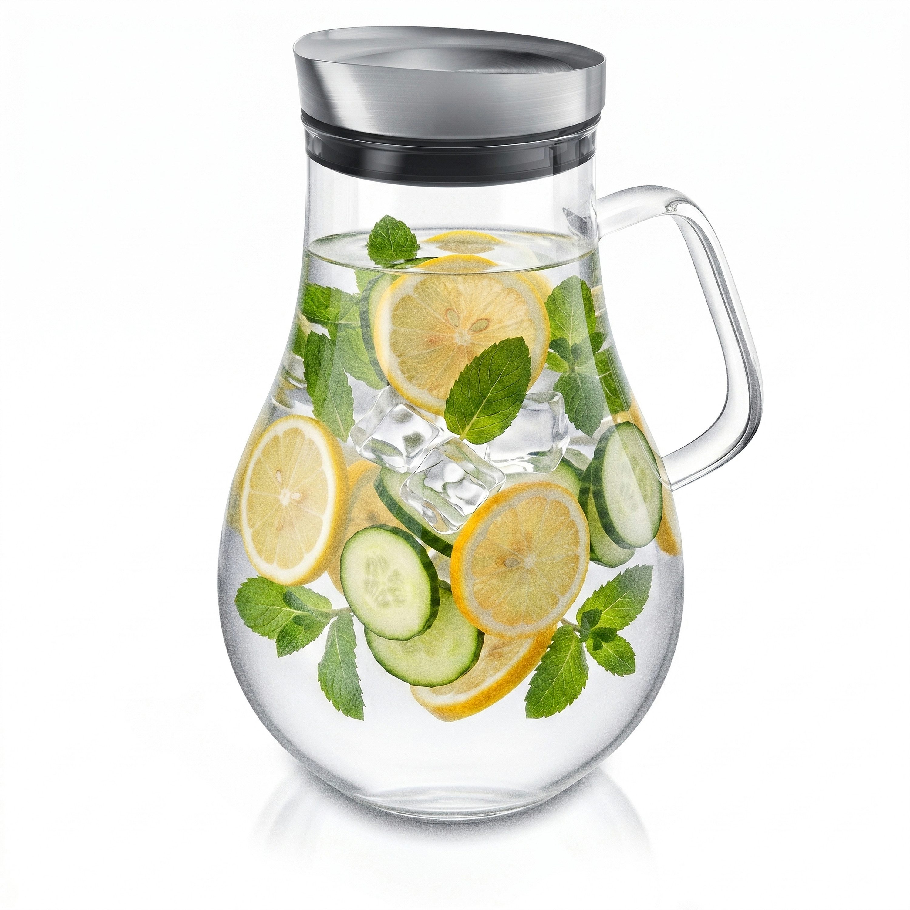 Arendo Karaffe Glaskaraffe 2,0 L, Edelstahldeckel, Henkel, Grobfilter, Wasserkaraffe, (1-tlg., 2000 ml mit Edelstahl-Deckel, Grobfilter und ergonomischem Henkel), Borosilikatglas, 2000 ml, Sieb, hitze- und kältebeständig, BPA-frei