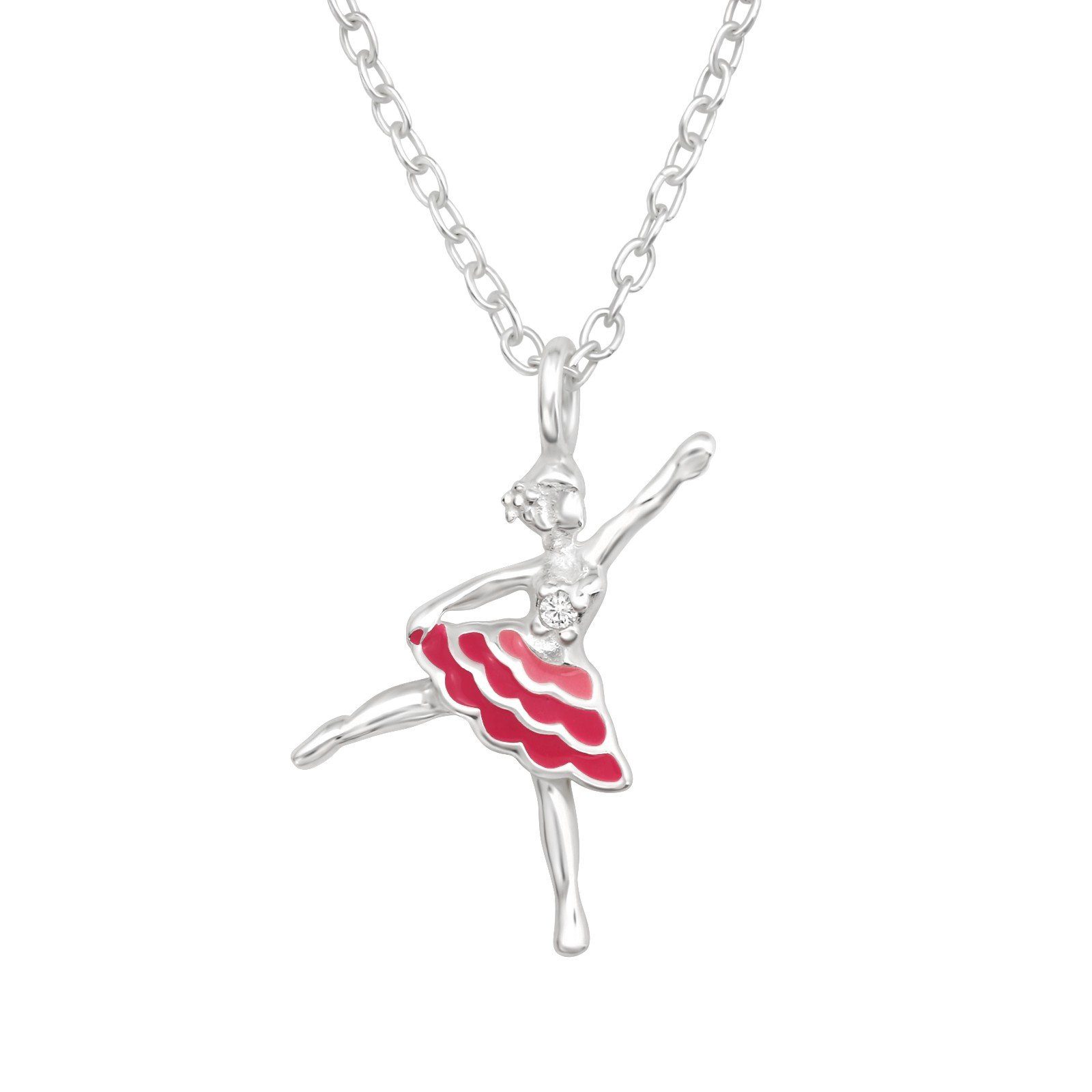 ALEXANDER YORK Kette mit Anhänger BALLERINA rot Kristall weiß, 2-tlg., 925 Sterling Silber