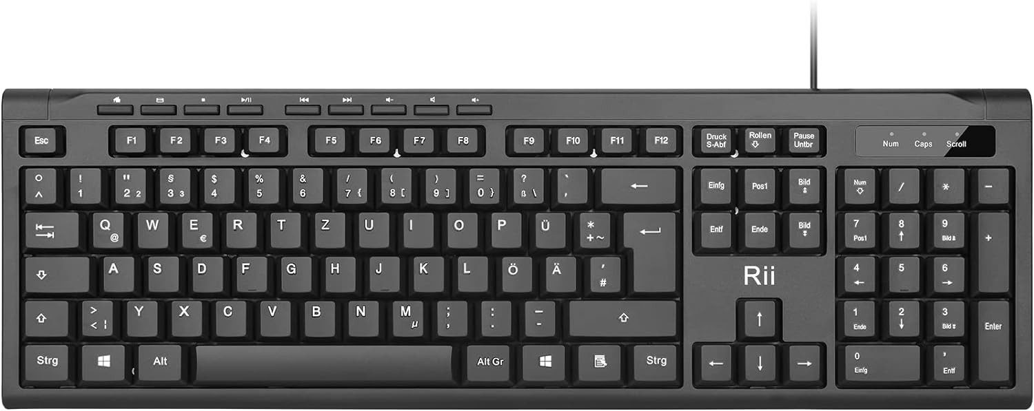Rii 12 Multimedia Shortcuts für schnellen Zugriff Tastatur (Effizientes Arbeiten Gaming Hochwertige mit Ergonomie & Langlebigkeit)