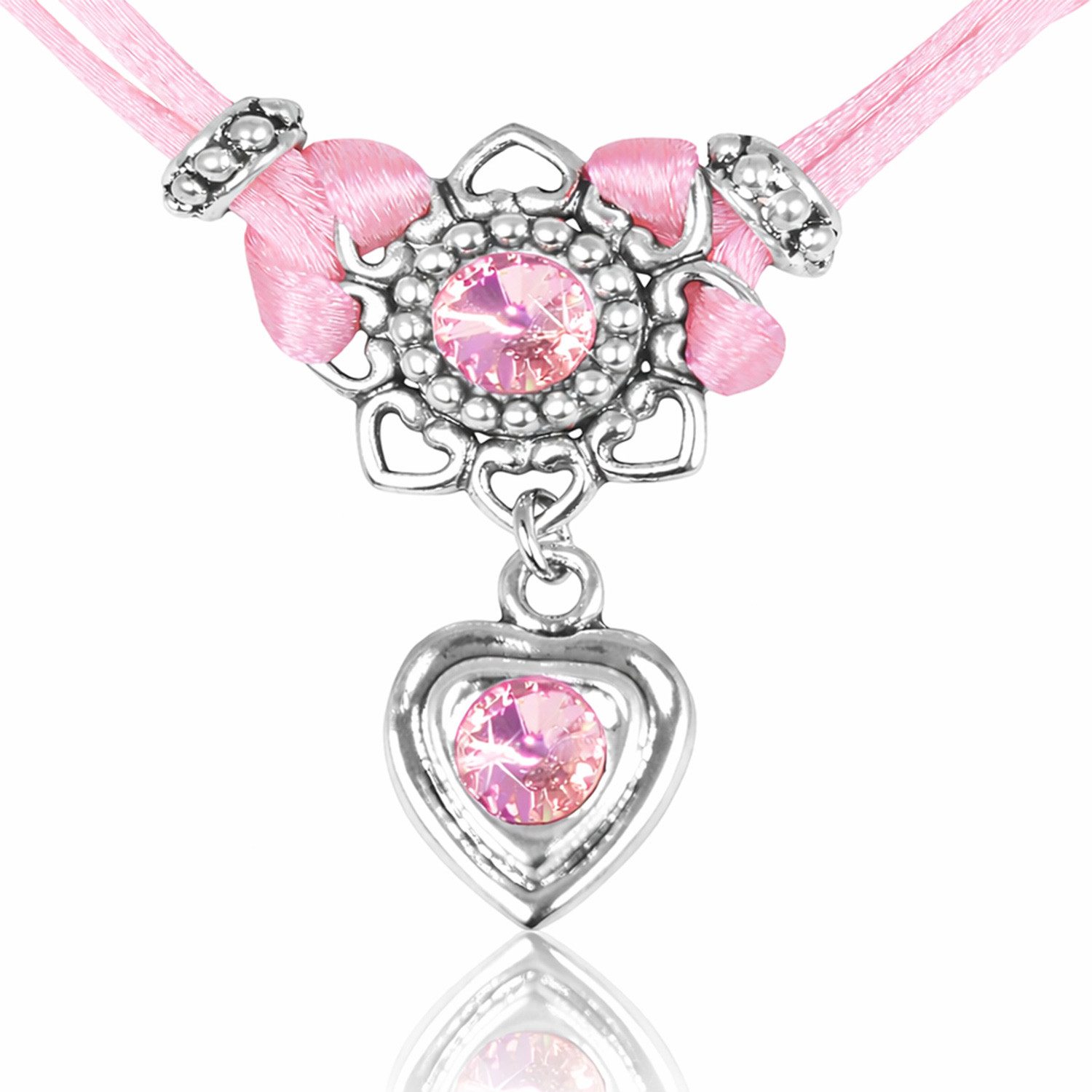 LUISIA® Kette mit Anhänger Chiara mit Herzblüte, Strassherz und Premium Kristallen (inkl. Schmuckbox)