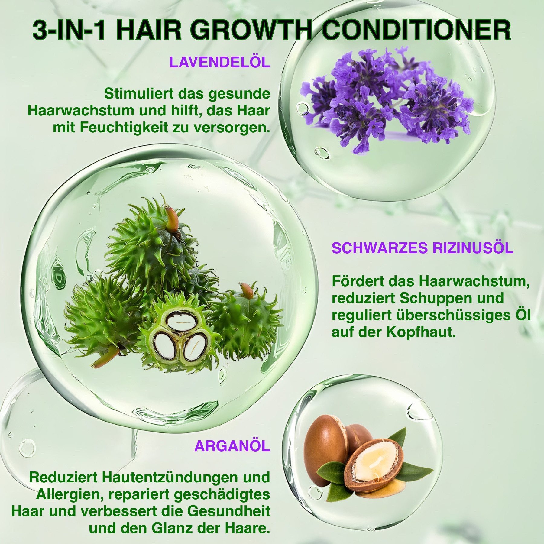 ALIVER Haarpflege-Set Shampoo Conditioner Haaröl mit Biotin Rizinus Lavendel Argan Öl