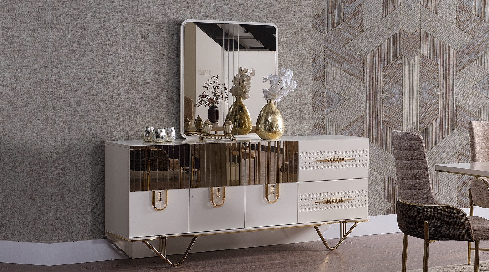 JVmoebel Sideboard Hochglanz Anrichte aus Holz mit edelstahlfarbigen Füßen (1 St., Sideboard), Made in Europa