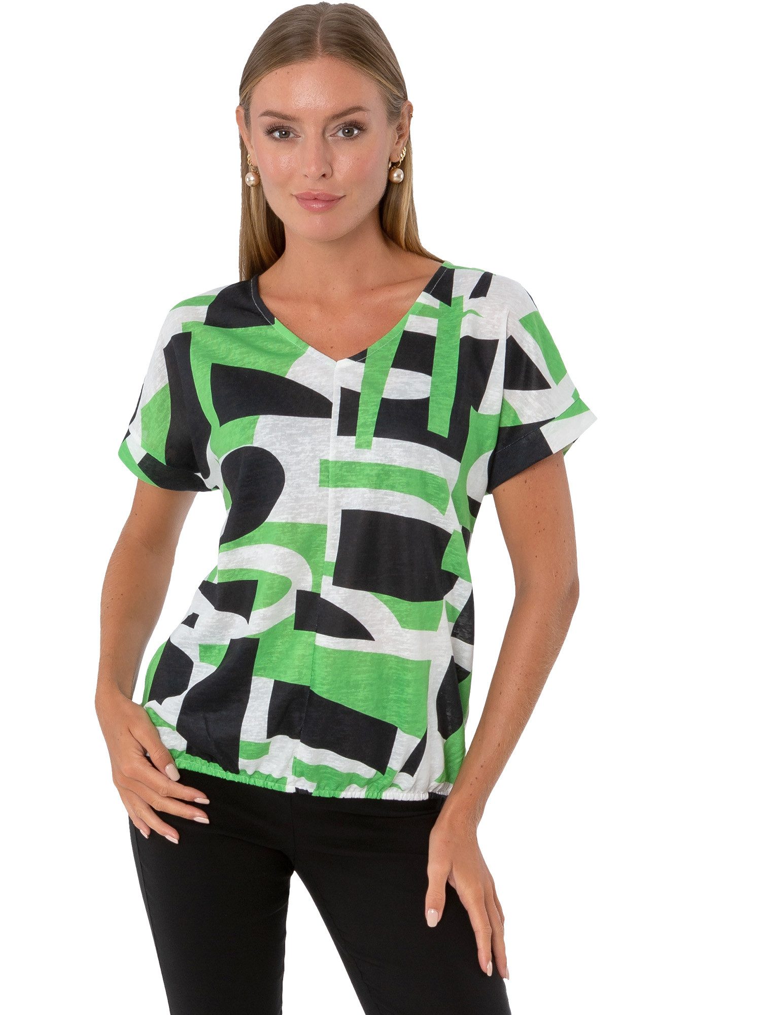 Estefania for woman Kurzarmshirt 194-1652, mit abstraktem Muster und Gummizug am Saum