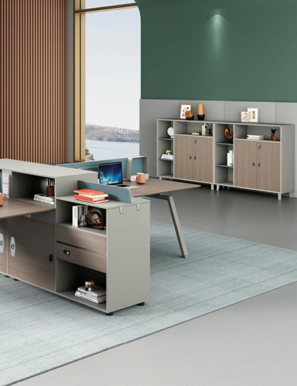 Xlmoebel Büromöbel-Set Coworking Schreibtisch für flexible Teamarbeit, (Schreibtisch mit Bücherregal), Hergestellt in Europa