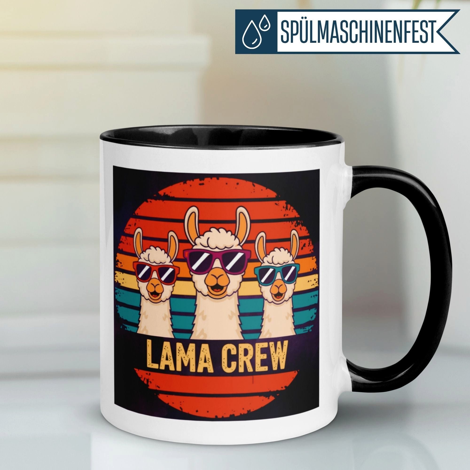 Momentals Tasse Lama – „Lama Crew“ – lustiger Geschenk Becher für Kollegen, Gratis Versand · Links-&Rechtshänder · Spülmaschinenfest