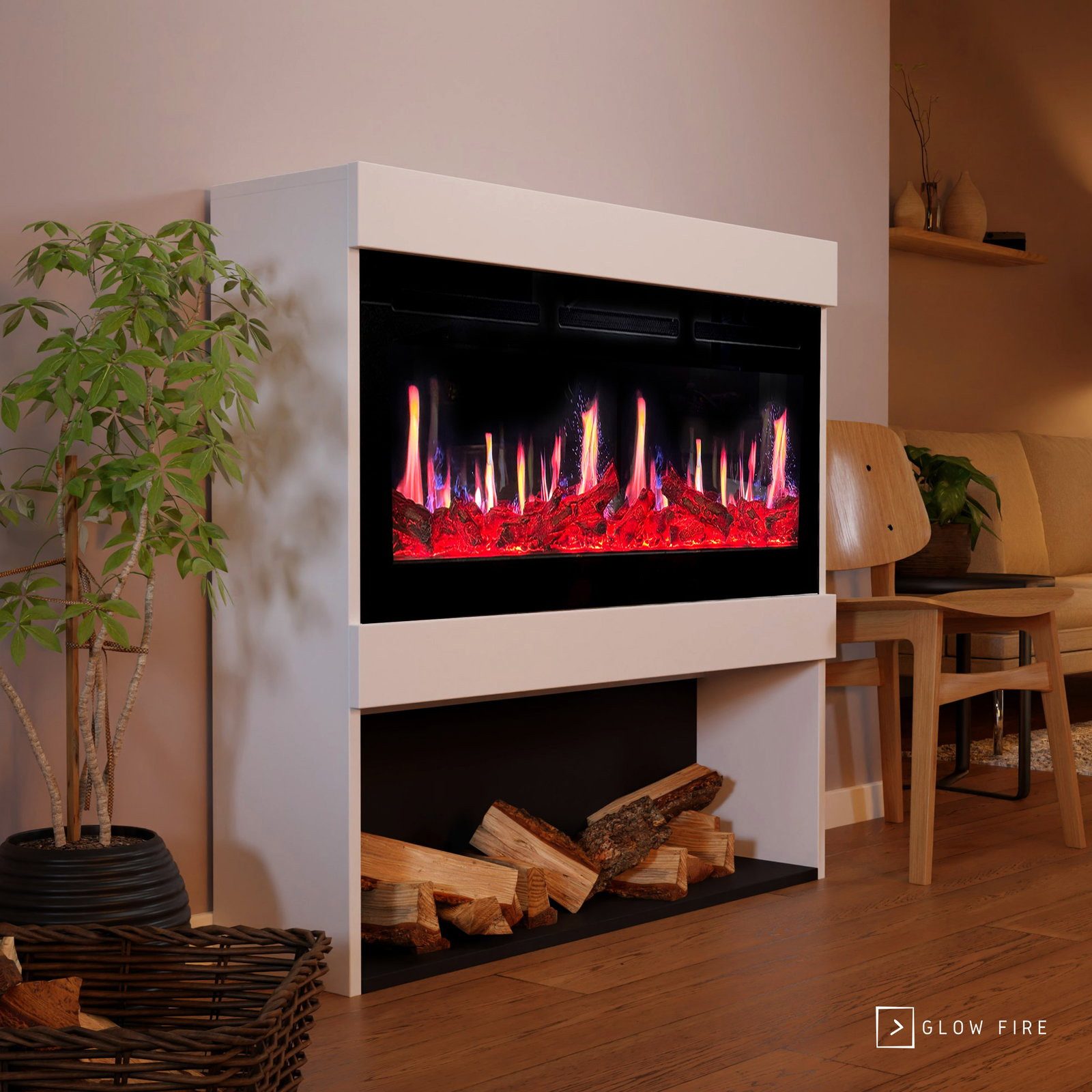 GLOW FIRE Elektrokamin Glow Fire SCM-2 Elektrokamin Screen Motion, Elektrischer Kamin mit Fernbedienung, Timer, 3D Flammenspiel, LED Feuer