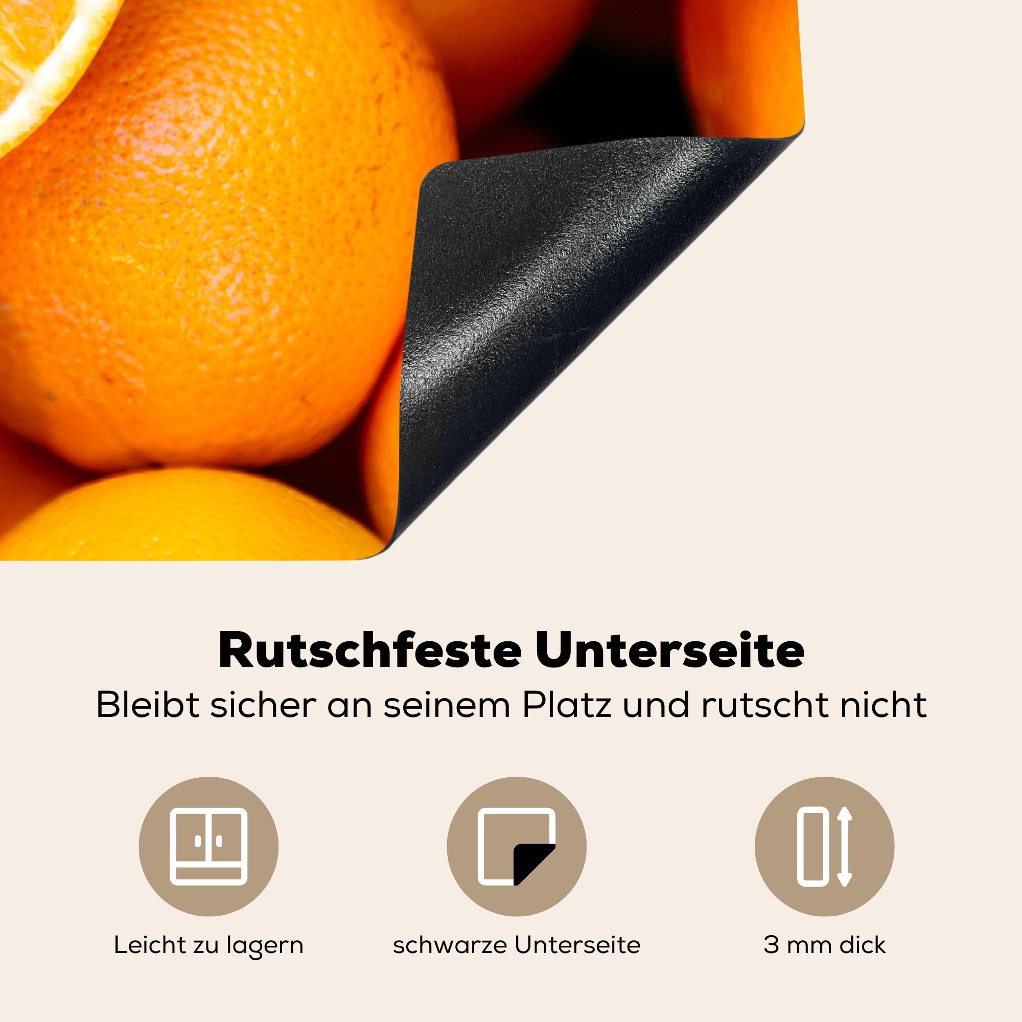 Vinyl, Induktionskochfeld küche, für - Schutz Herdblende-/Abdeckplatte MuchoWow 81x52 Ceranfeldabdeckung (1 Orange, tlg), cm, die Obst