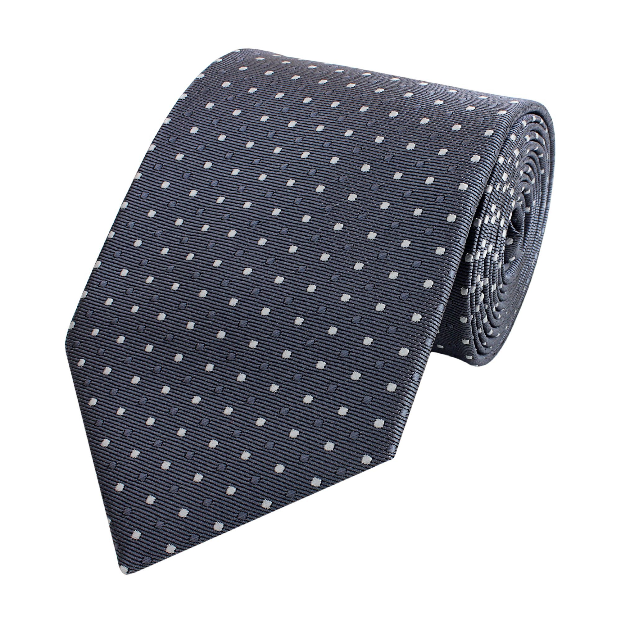 Fabio Farini Krawatte verschiedene Herren Krawatten - Schlips mit Punkten in 8cm Breite (ohne Box, Gepunktet) Breit (8cm), Grau (Grau, Weiß) | Breite Krawatten
