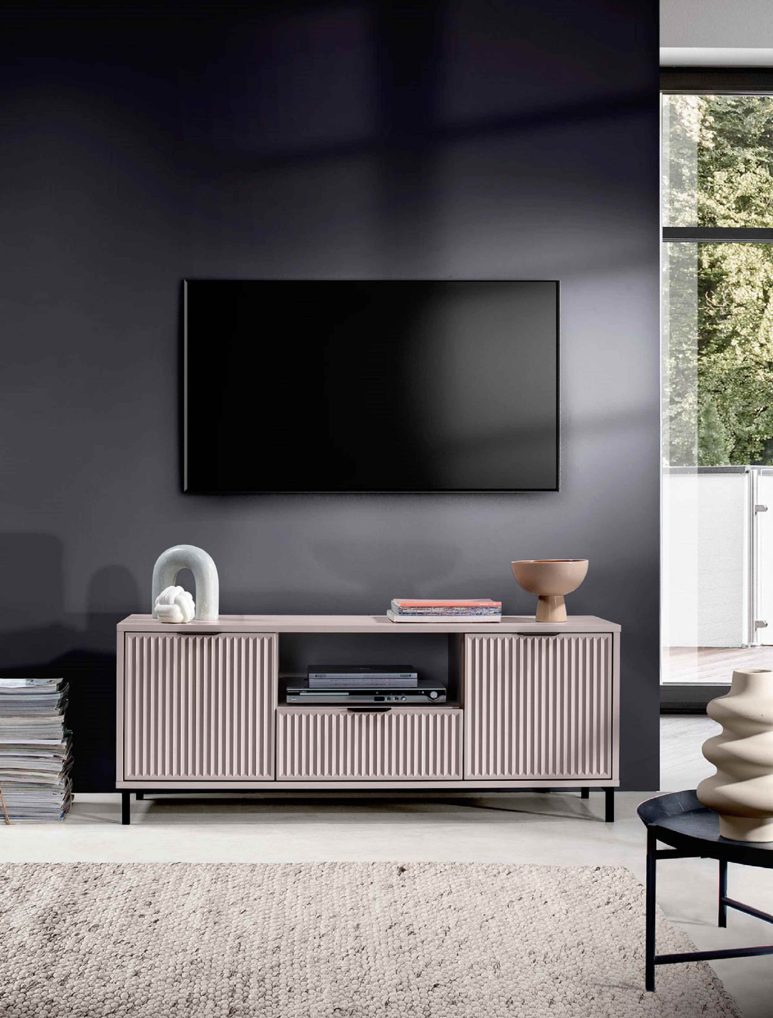 Furnix TV-Board TV-Kommode LINKI LS3 in Industrial, Loft-Design Blickfang, mit 2 Türen und 1 Schublade, B135 x H55,6 cm x T40,6 cm Kaschmir