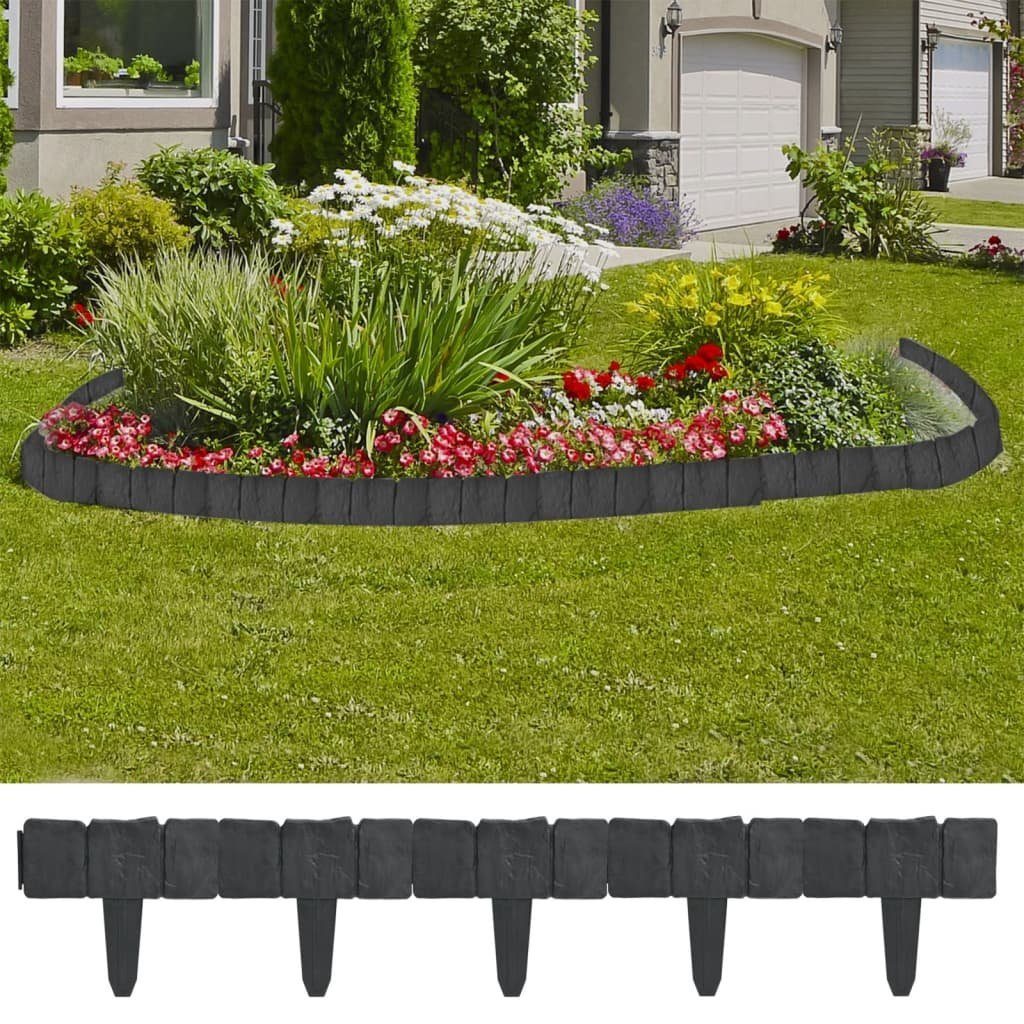 vidaXL Beetumrandung Kunststoff Garten / Rasenzaun Steinoptik 41 tlg. 10 m