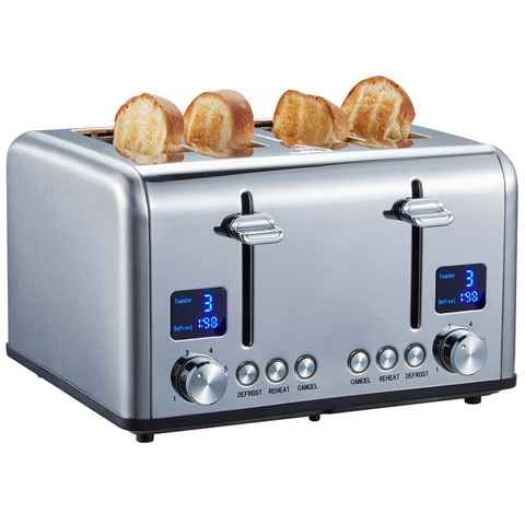 STEINBORG Toaster SB-2080, 4 kurze Schlitze, für 4 Scheiben, 1630 W, Edelstahl Gehäuse,Brötchenaufsatz,Krümelschublade,2xDigitales Display
