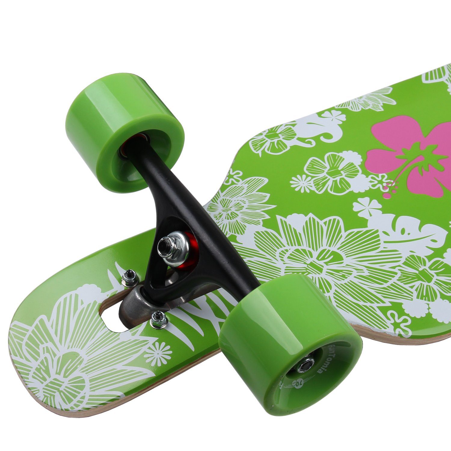 FunTomia Longboard Longboard in 1 T-Tool LED Flex Twin bis Mach1 3 Through Stufen Camber Cruiser Hawaii Ahornholz Blume Komplettboard Camber - Flex ABEC-9 / Skateboard 122kg Rollen - Tip Twin 25 Kugellager, Tip und Speed Drop mit 