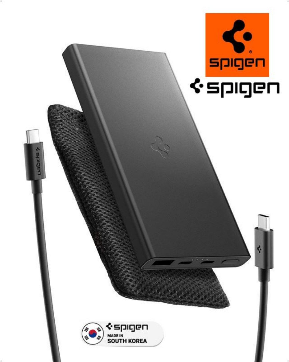 Spigen Powerbank 10000mAh 22,5W Schnellladegerät 2x USB-C 1x USB A + 1m Kabel Powerbank Spigen Essential 10000mAh 22.5W Power Bank 10000 mAh (5v V, 1 St), 22,5 W Schnellladung; Geeignet für Smartphones, Tablets und USB-Geräte