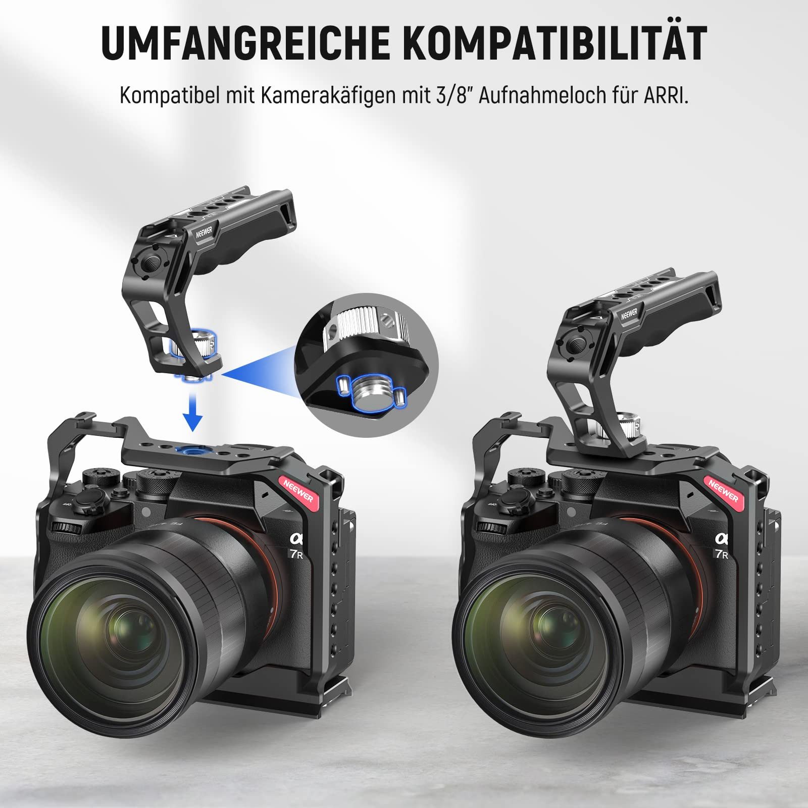 Neewer Kamerahalterung CA007 Top Handle Oberer Kameragriff mit 3/8" ARRI Locating Schraube, (Packung, Farbe:schwarz, Grundfarbe:schwarz, komfortabler Silikongri – Bild 2 von 5