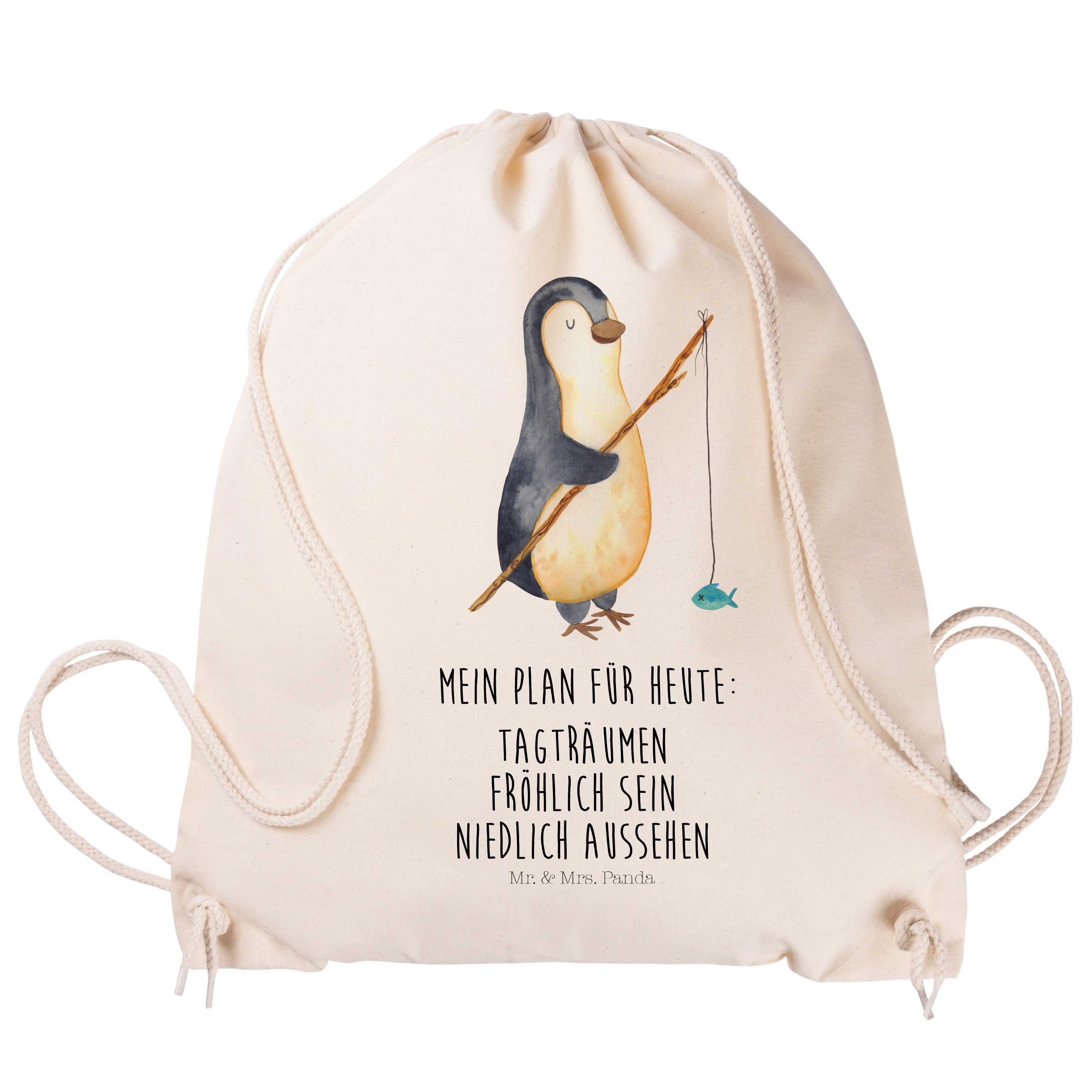 Angler Stoffbeutel, Panda - & Angel, Transparent Sporttasche - (1-tlg) Geschenk, Pinguin Mrs. Mr. Urlaub,