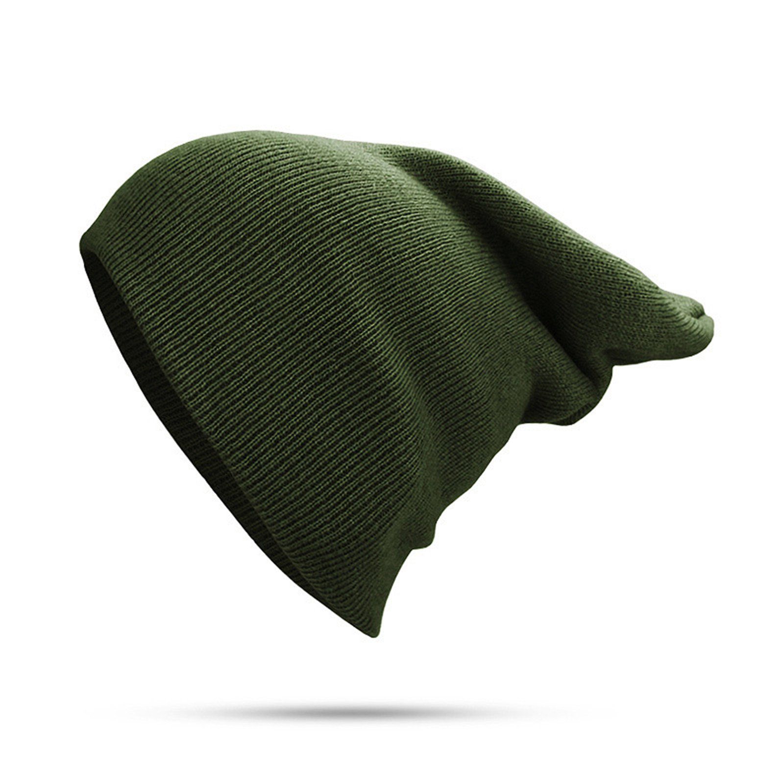 Blusmart Strickmütze Mütze Für Damen Und Herren, Unisex, Mit Bündchen, Einfarbig, Warm Gras-Grün