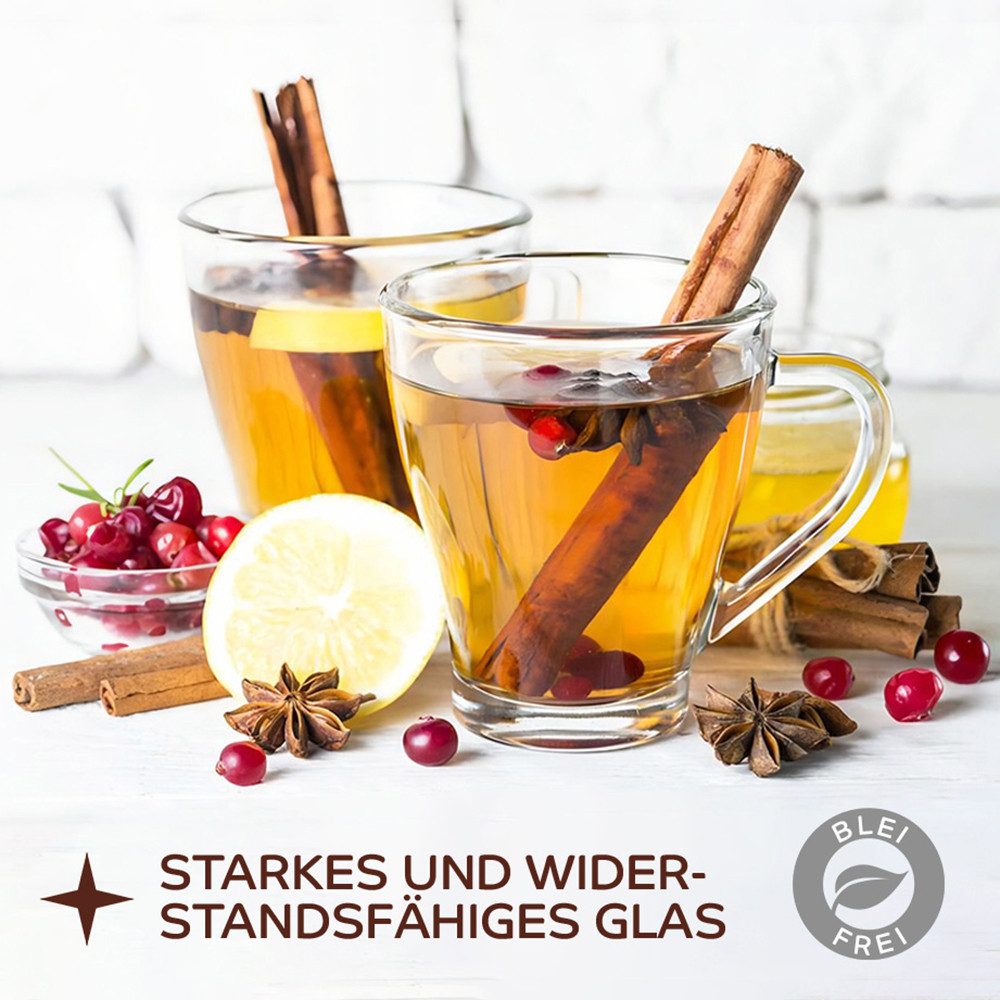 KONZEPT Teeglas mit Henkel XL Set 360 ml Kaffeegläser Transparent Glühweingläser, 4-tlg., Set 4/6 tlg. für Heiße Getränke, spülmaschinenfest