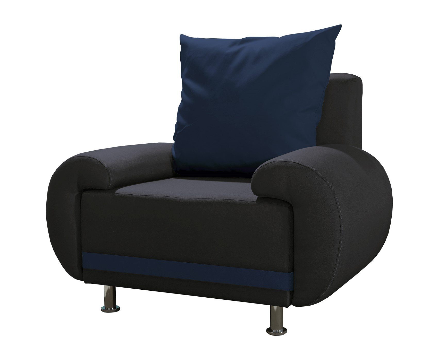 Fun Möbel Sessel Clubsessel MIKA (inkl. 1 Rückenkissen, auch als 3er Sofa oder 3-1-1-Set erhältlich) Anthrazit-Blau