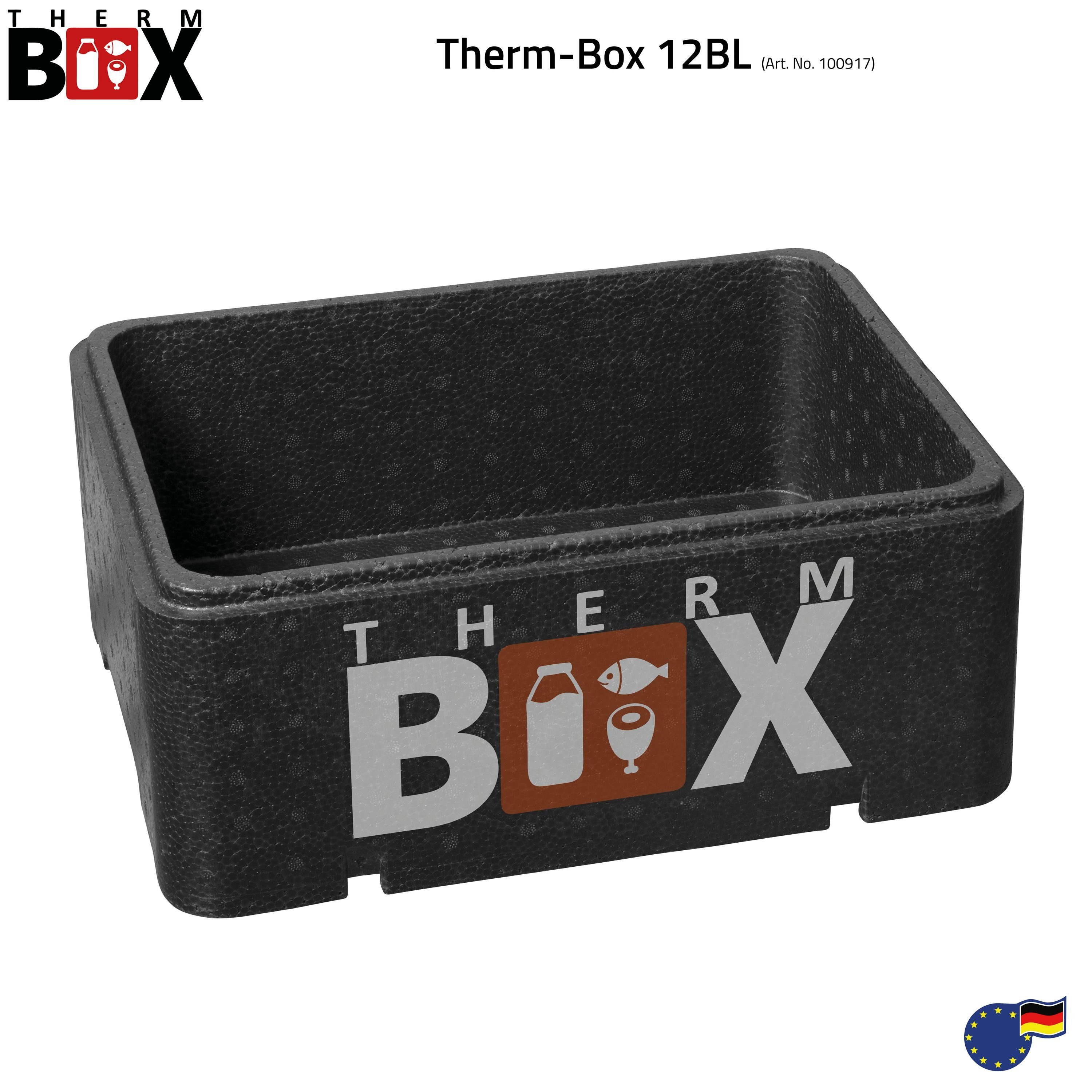 THERM-BOX 0-tlg., Kühlbox (1, Thermobehälter im 12L Isolierbox Styroporbox Innenmaß:36x26x13cm Deckel Box Warmhaltebox mit Karton), Wiederverwendbar, Profibox Thermobox 12BL Styropor-Piocelan,