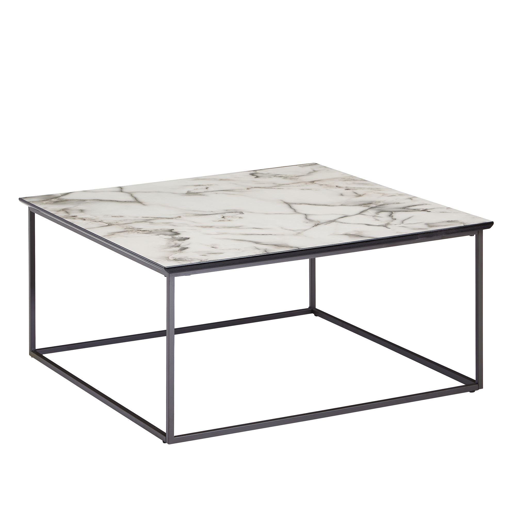 Metall-Gestell Weiß, Wohnzimmertisch Marmor, mit 80x38x80 Quadratisch mit Couchtisch Marmor Optik cm cm 80x38x80 Moderner mit Dekotisch Couchtisch Schwarz, Couchtisch möbelando Quadratisch