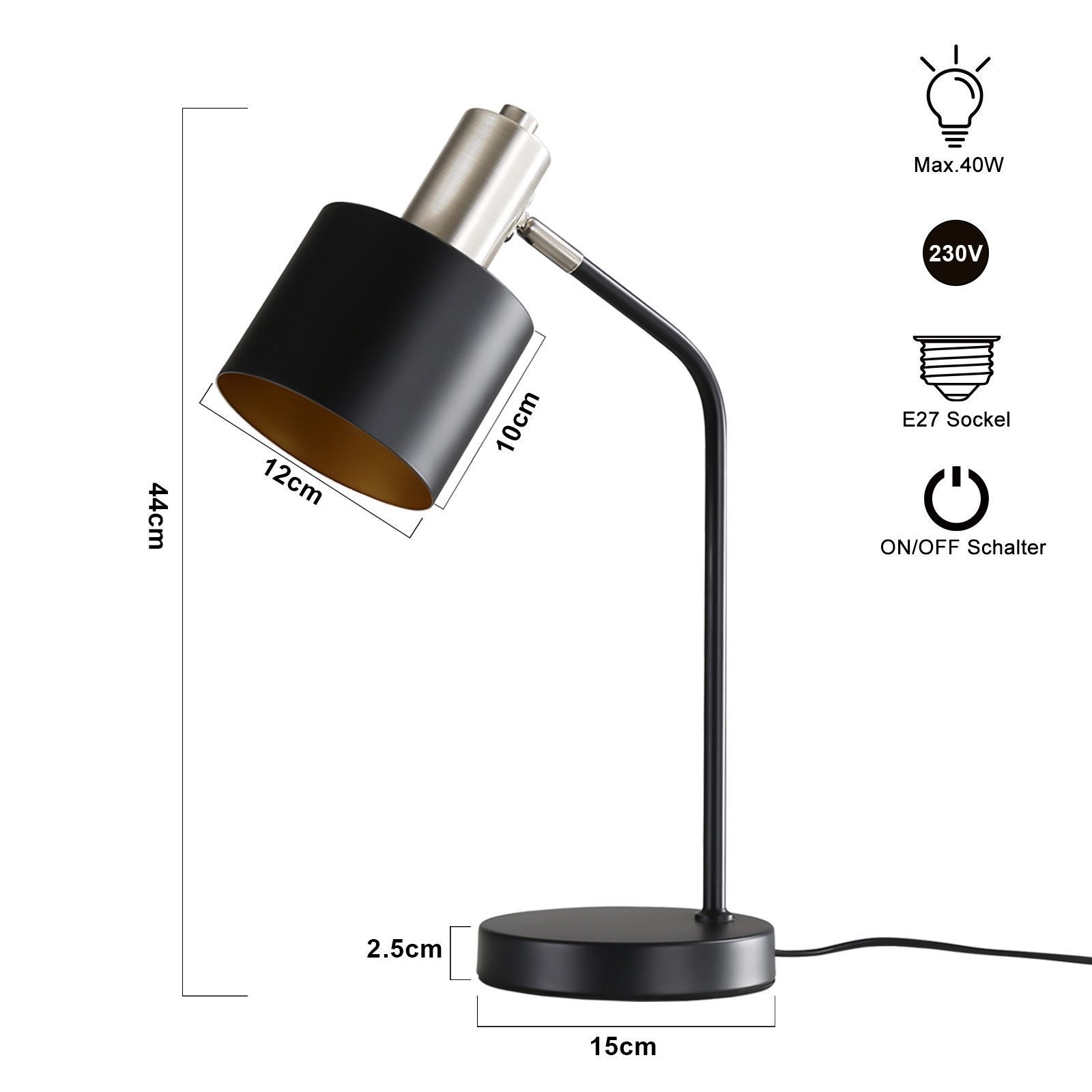 ZMH Tischleuchte Wohnzimmer Vintage Schwarz Gold Nachttischlampe Kabel E27 günstig online kaufen