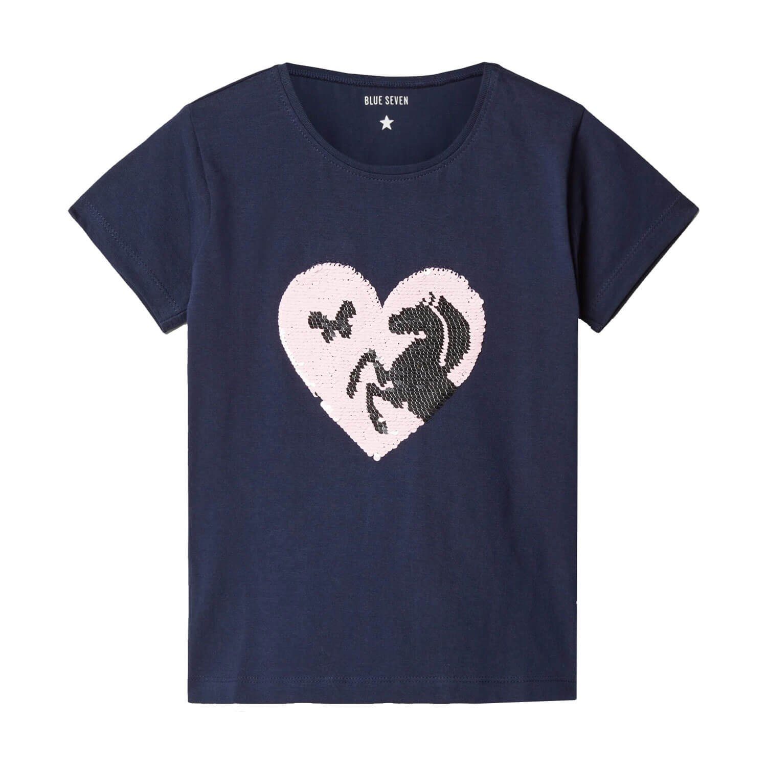 Blue Seven T-Shirt Kinder Mädchen Sommershirt mit Herz-Pailetten-Besatz und Rundhals blau