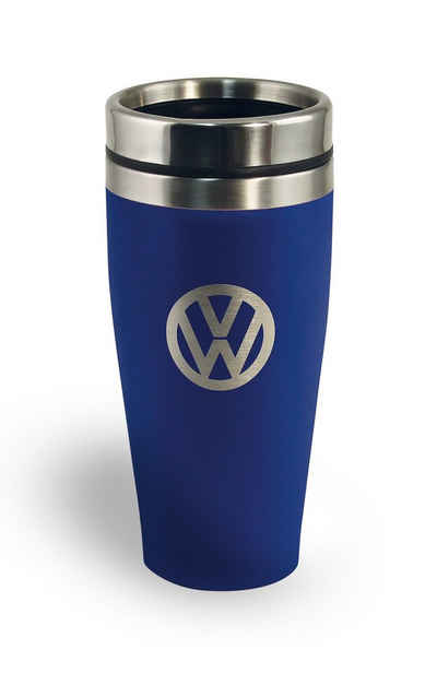 VW Collection by BRISA Coffee-to-go-Becher Volkswagen Isolierter-Edelstahl Thermobecher, Edelstahl, Stilvoller blauer Travel Mug mit VW Logo, 450ml