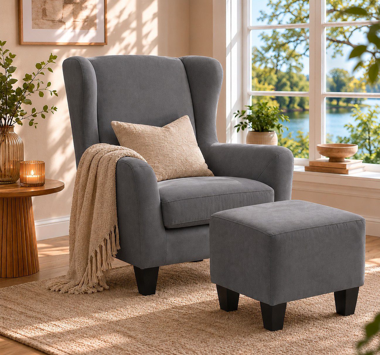 Home affaire Ohrensessel Chilly, Sessel mit Hocker (Set, 2-St., bestehend aus Sessel und Hocker), in Cord und Microfaser-Bezug