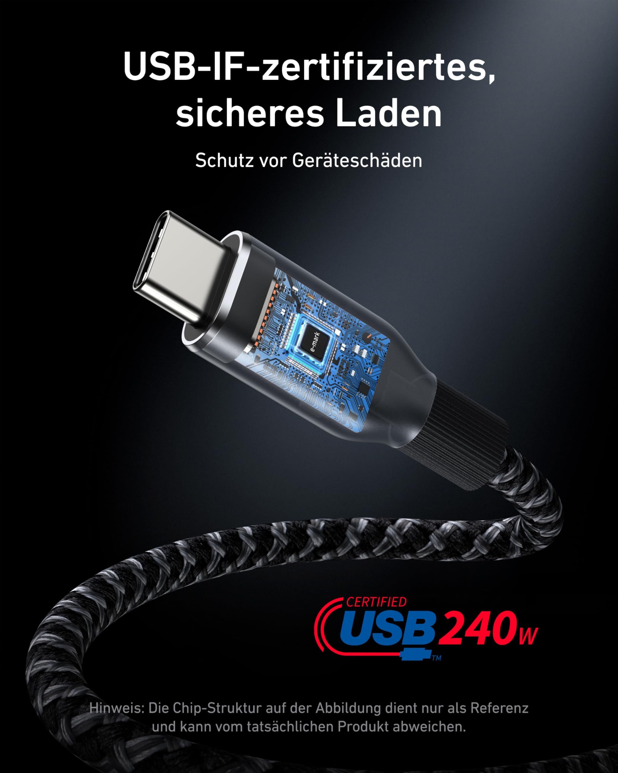 Anker A88E2012 Computer-Kabel, 240W Power Delivery, Upcycled-Flechtgewebe, 1,8m Kabellänge