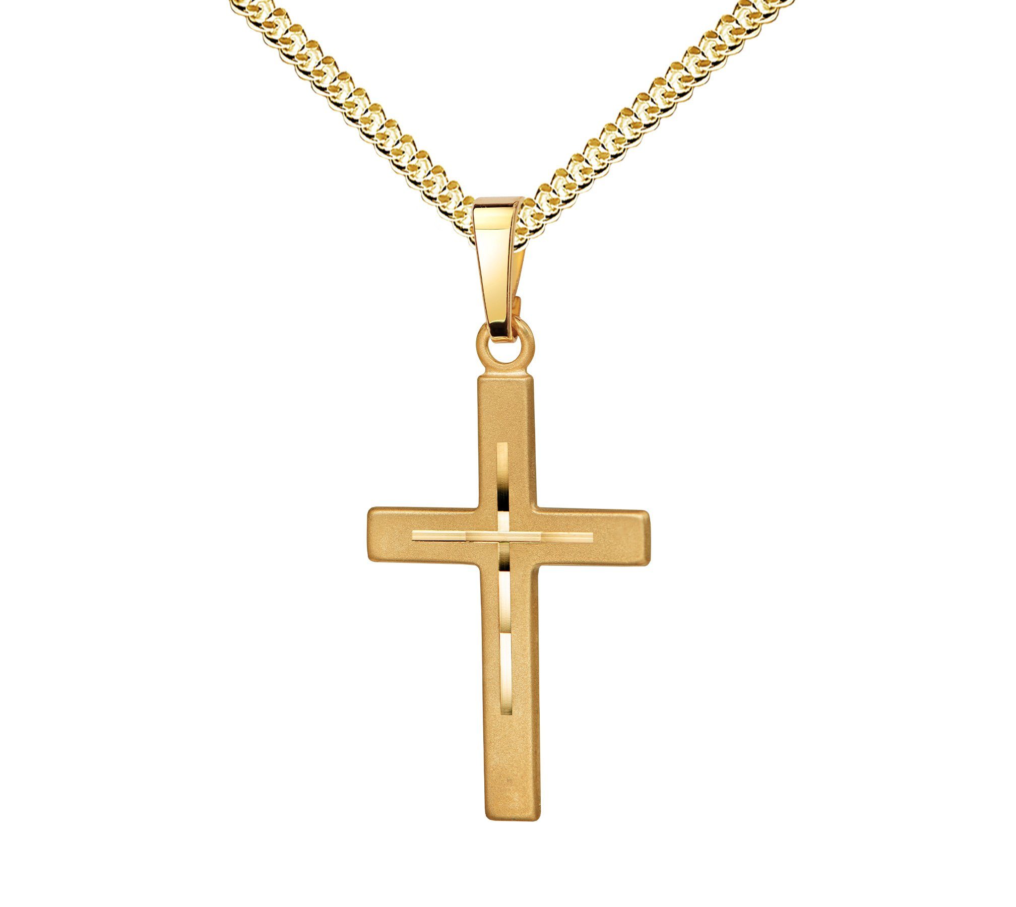 JEVELION Kreuzkette 333 Gold Anhänger mit Diamantschliff - Made in Germany (Goldkreuz, für Damen und Herren), Mit Kette vergoldet- Länge wählbar 36 - 70 cm oder ohne Kette.