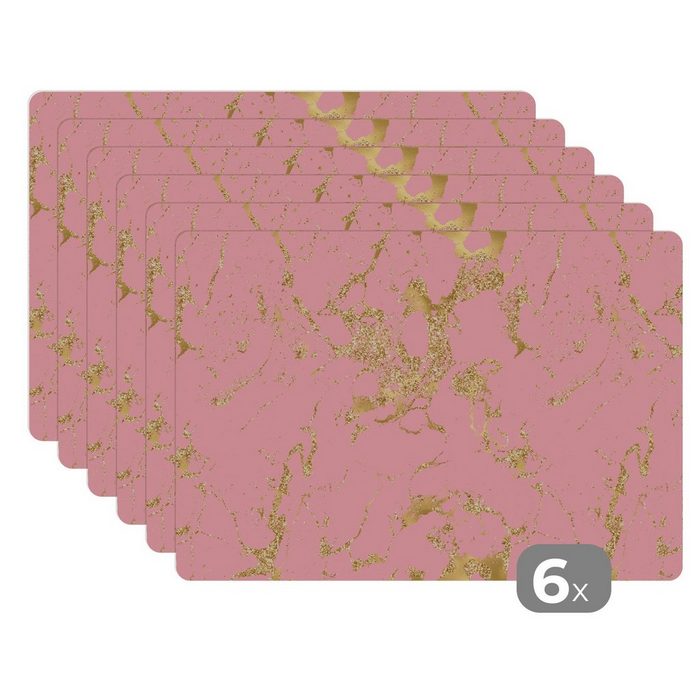 Platzset Gold - Glitzer - Marmor - Rosa MuchoWow (6-St) Platzset Platzdecken Platzmatte Tischmatten Schmutzabweisend
