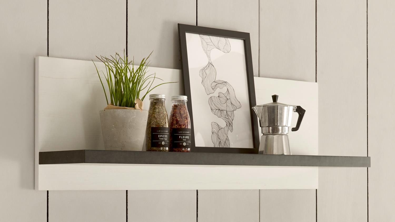 Möbel Akut Wandregal Wandregal Sherwood Küche in Pinie weiß 90 cm