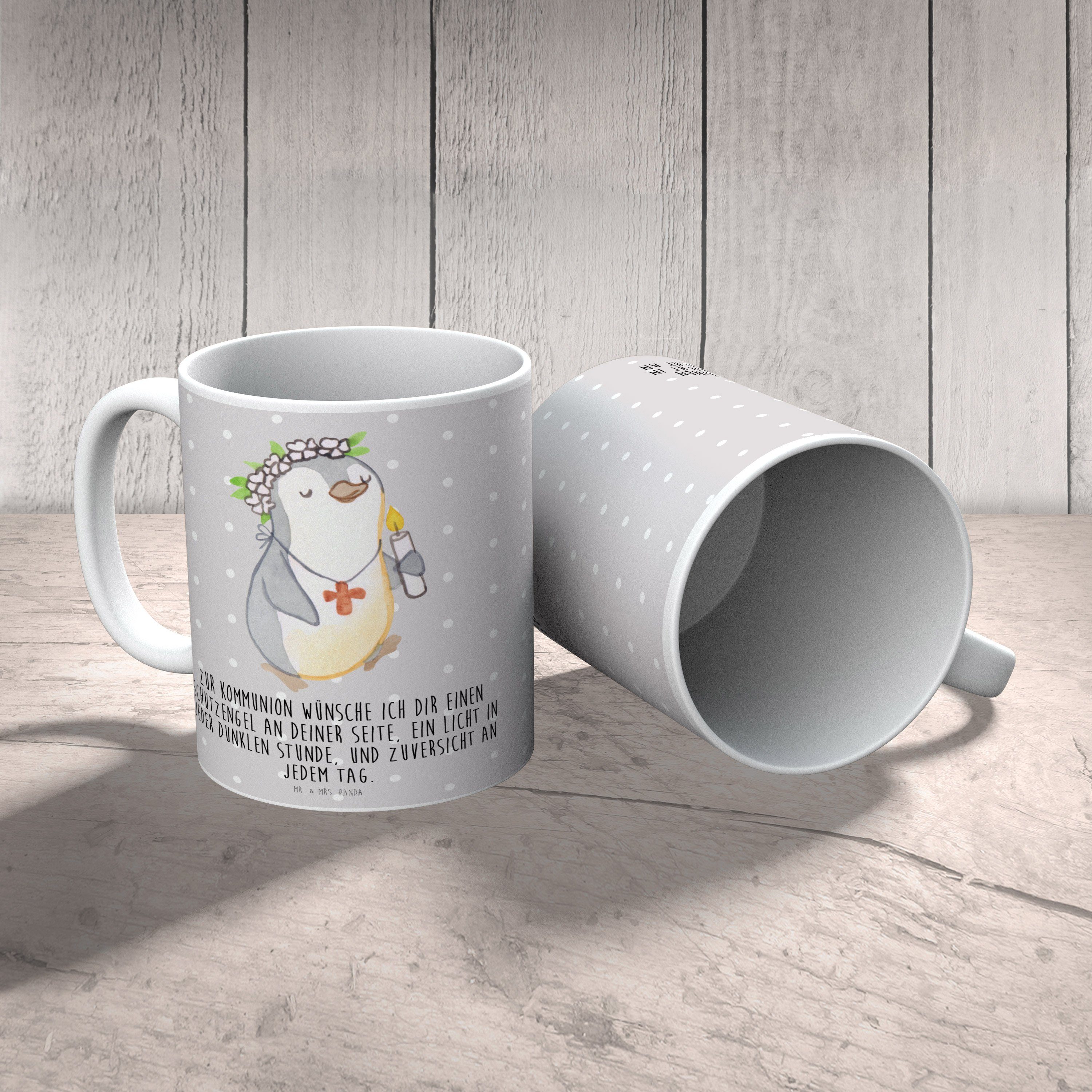 Pinguin Geschenk, Tasse Mrs. Panda & Kommunion Pastell - Mr. Sprüche, Keramik Tasse - K, Grau Mädchen