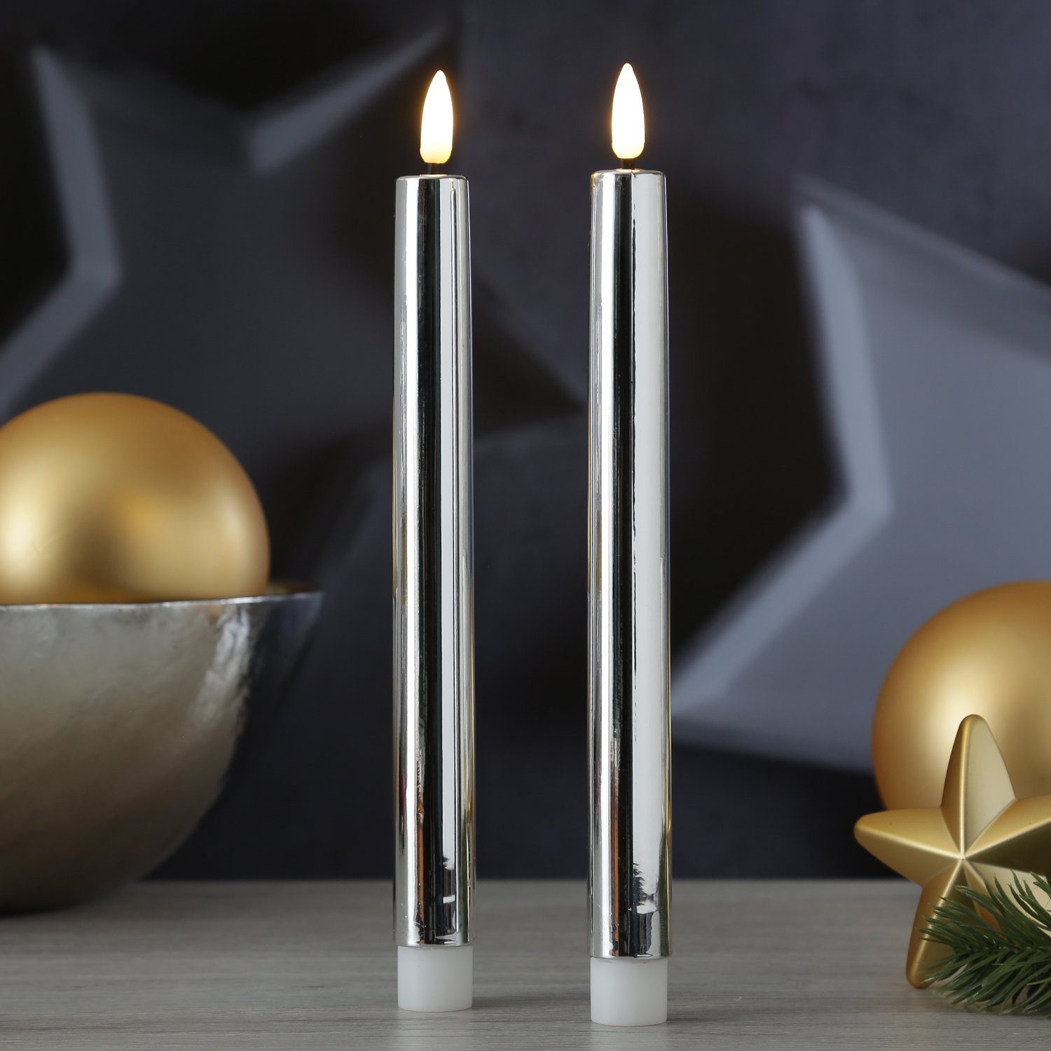 MARELIDA LED-Kerze LED Stabkerzen mit Lack Tafelkerzen Dinner Spitzkerzen 2 günstig online kaufen