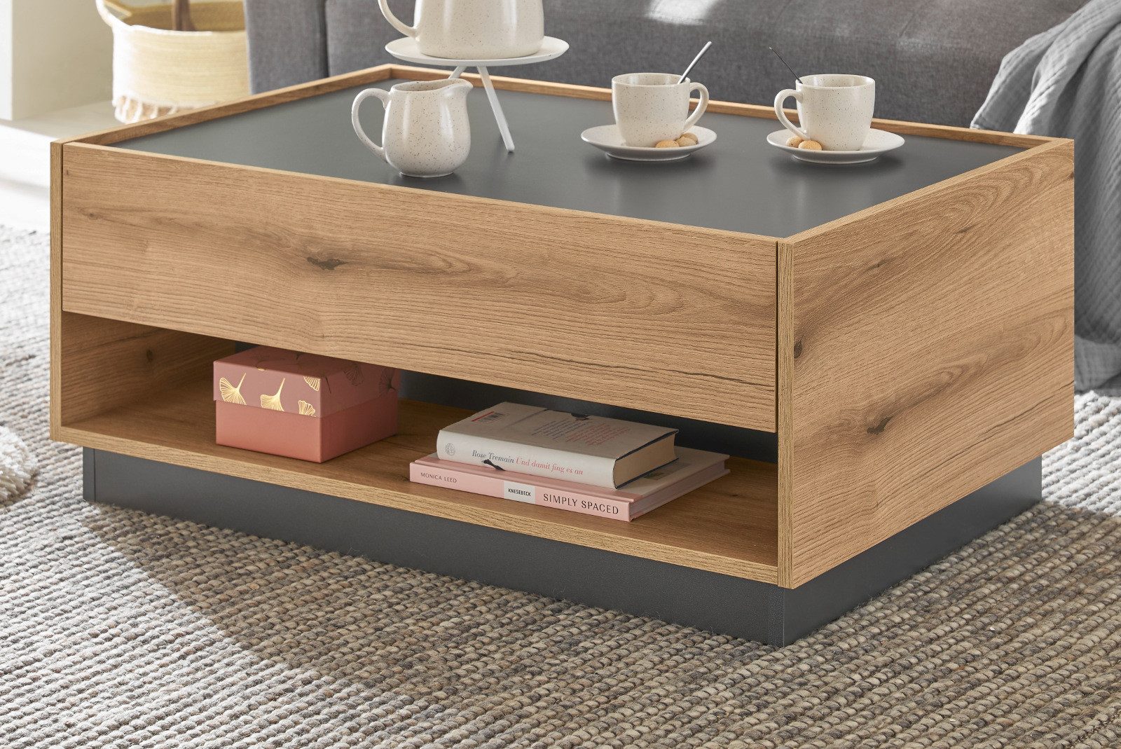 Furn.Design Couchtisch Center (Sofatisch in Evoke Eiche und grau, 90 x 60 cm), mit Schublade und Stauraum