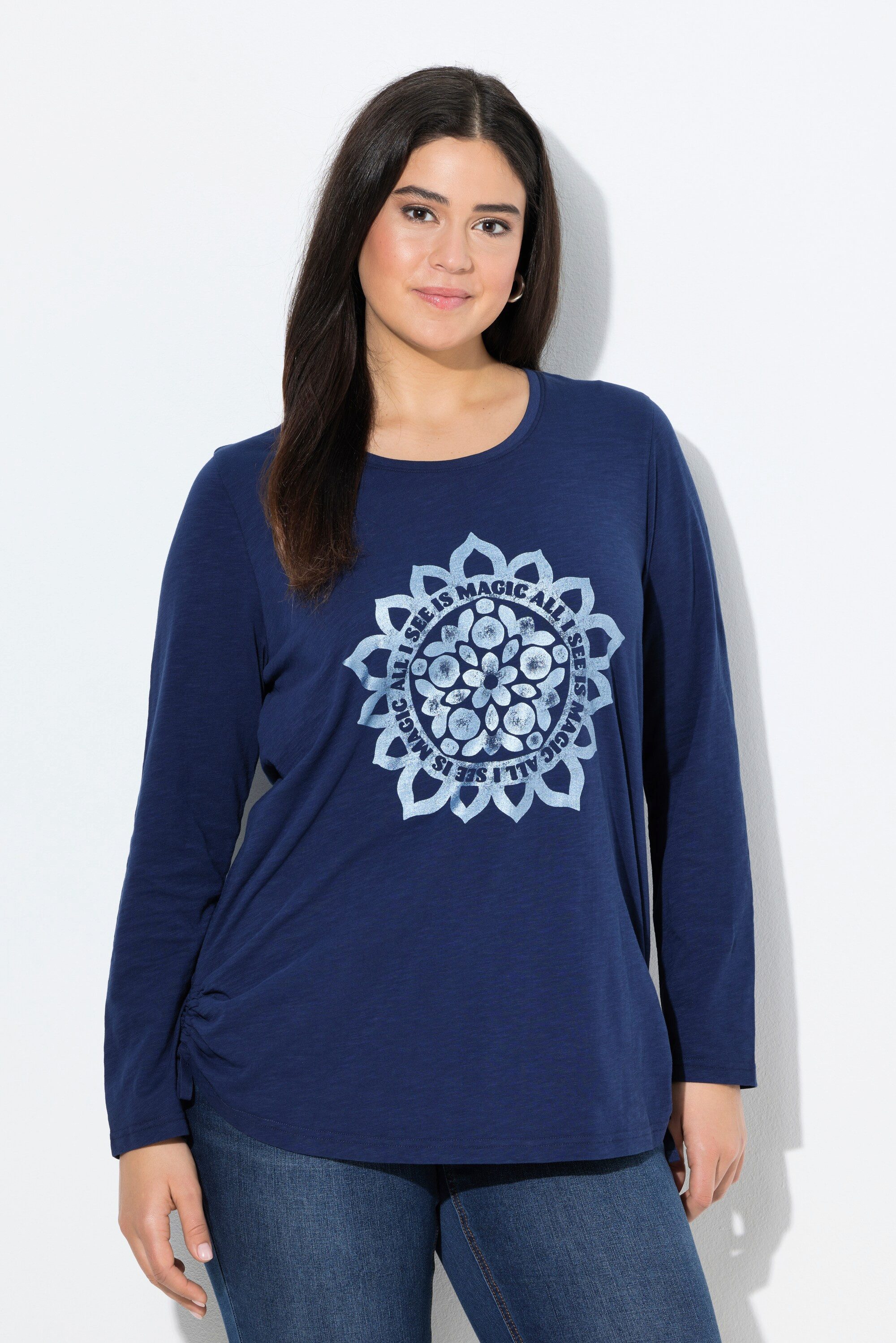Ulla Popken Longsleeve Shirt Mandala Rundhals Langarm Raffbänder günstig online kaufen